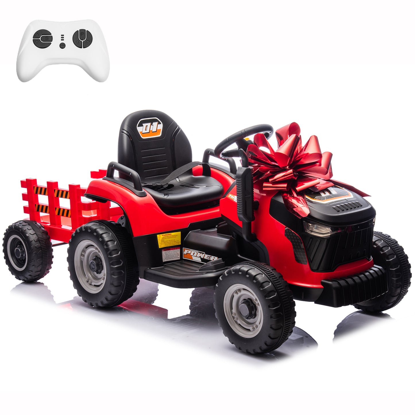 24 Volt Ride on Toys with Parental Remote, Kids Electric Ride On Tractor with Trailer, Big Farm Toys Car for Toddlers