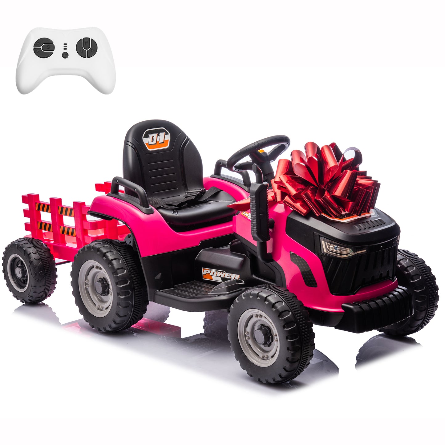 24 Volt Ride on Toys with Parental Remote, Kids Electric Ride On Tractor with Trailer, Big Farm Toys Car for Toddlers