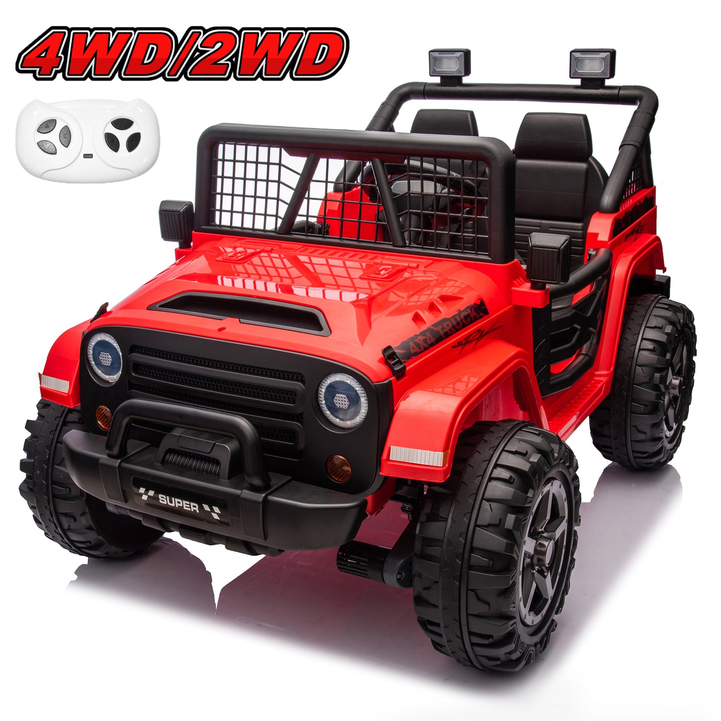 24V Kids Ride on Toys with Remote Control, 4WD 2-Seater Ride on Truck Electric Car for Big Kids , Bluetooth, Green-N0428