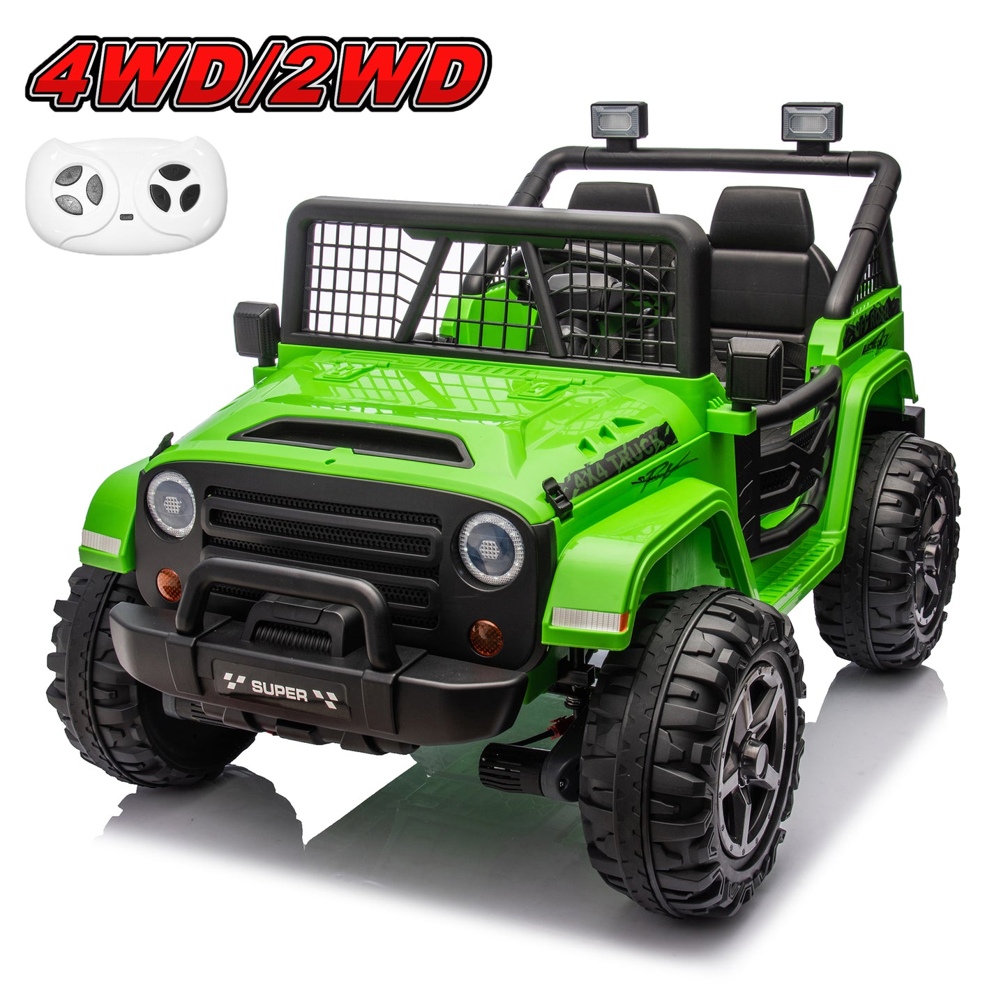 24V Kids Ride on Toys with Remote Control, 4WD 2-Seater Ride on Truck Electric Car for Big Kids , Bluetooth, Green-N0428