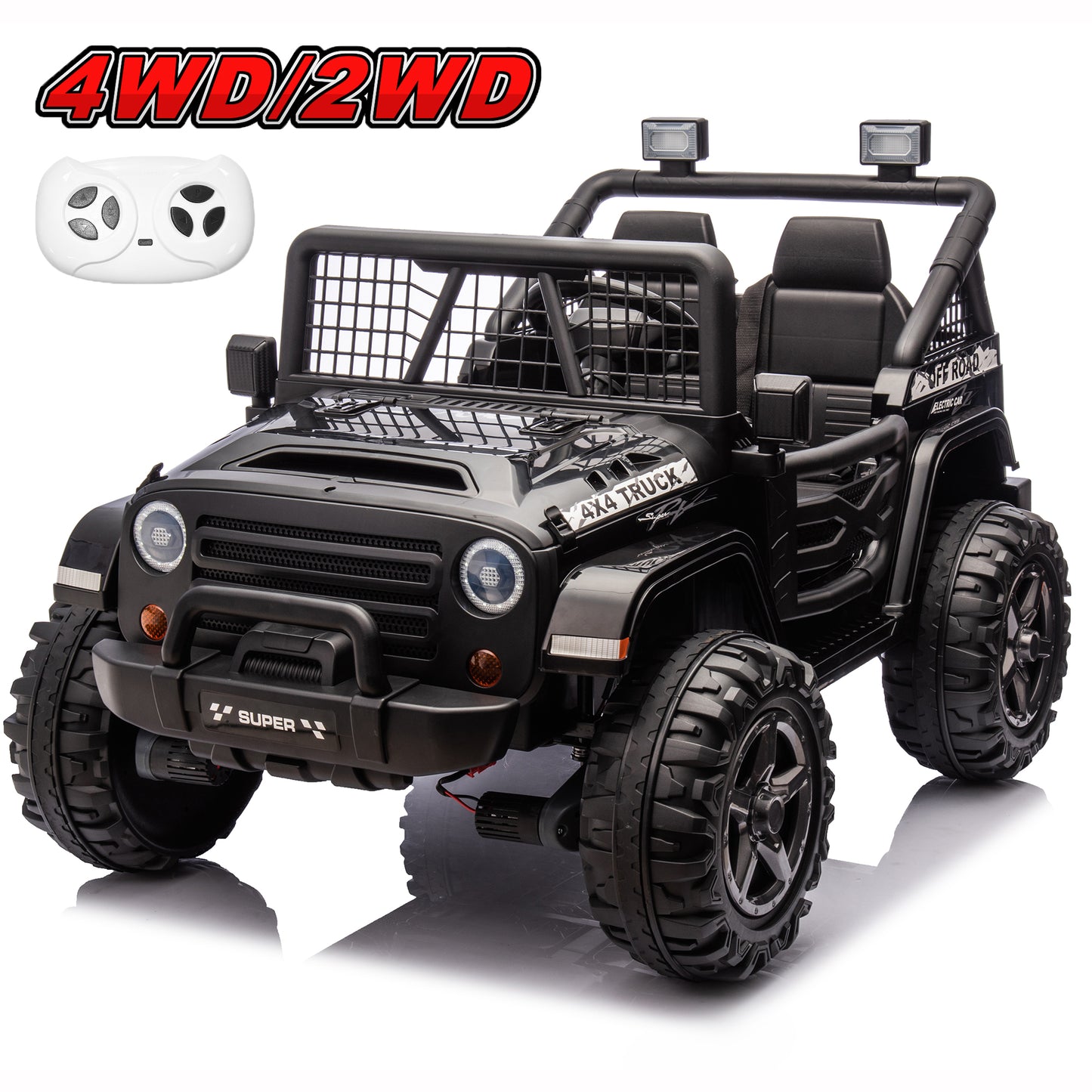 24V Kids Ride on Toys with Remote Control, 4WD 2-Seater Ride on Truck Electric Car for Big Kids , Bluetooth, Green-N0428