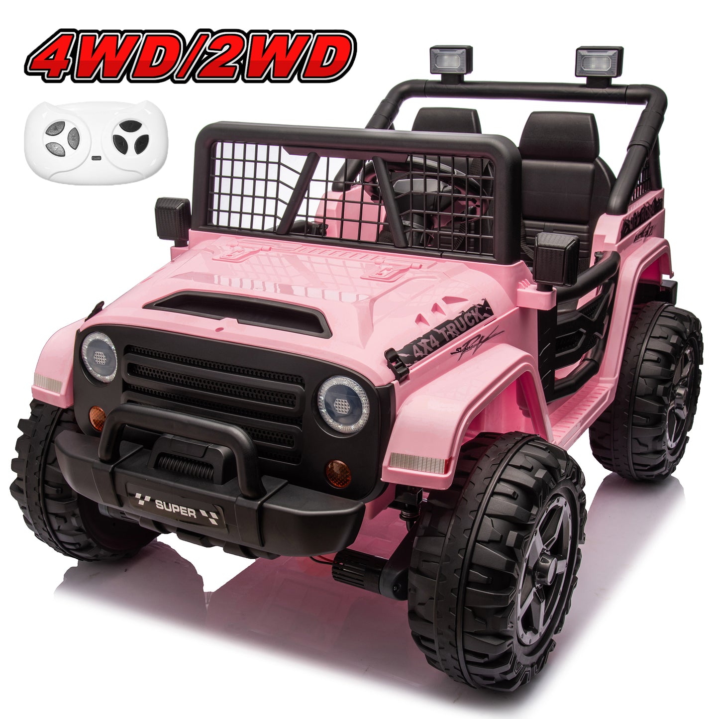 24V Kids Ride on Toys with Remote Control, 4WD 2-Seater Ride on Truck Electric Car for Big Kids , Bluetooth, Green-N0428