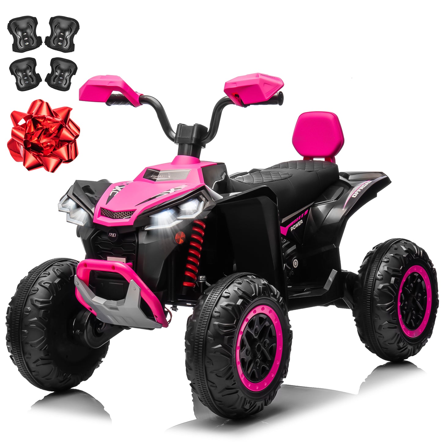 24V 2 Seater 4WD Ride on Toys ATV for Kids 4*200W 4-Wheeler Quad w/ MP3 LED Lights Music, Black,Green,Pink,Red-2405