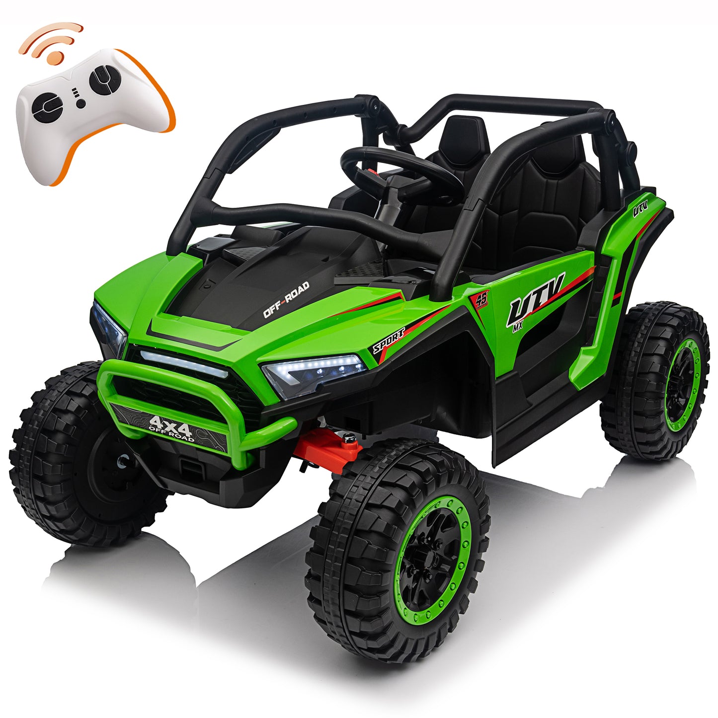 Funride 24V 2 Seater Ride on Truck Car for Kids, 7AH Powered UTV Car Toy, 4WD Side by Side Electric Vehicle w/ Remote, 3 Speeds, Bluetooth Spring Suspension, 1.86-4.9mph, Storage for Gift, Green, Red, Pink, Black -639