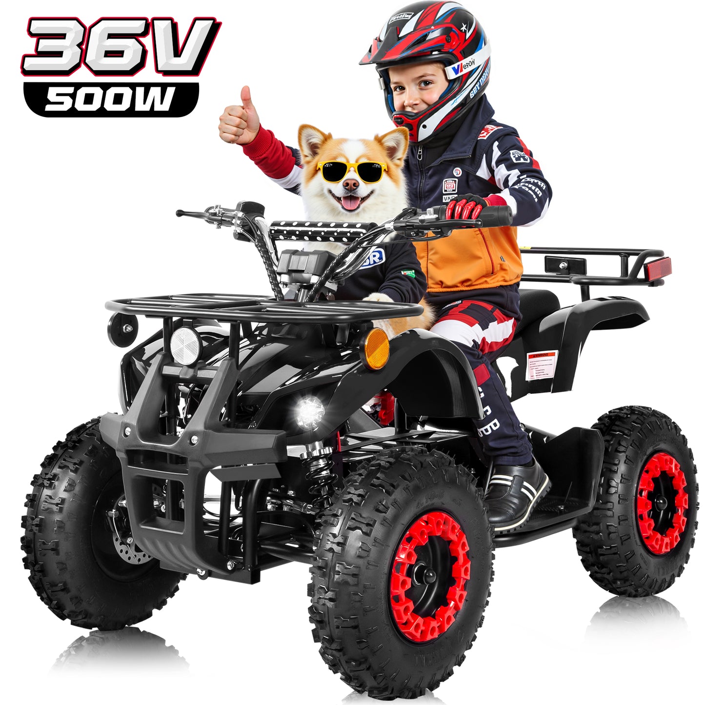 36 Volt Ride on Toys for Big Kids, Electric 4 Wheeler, Power Car Wheels with 500w Motor, Speed Control, Metal Frame, Suspension, Black