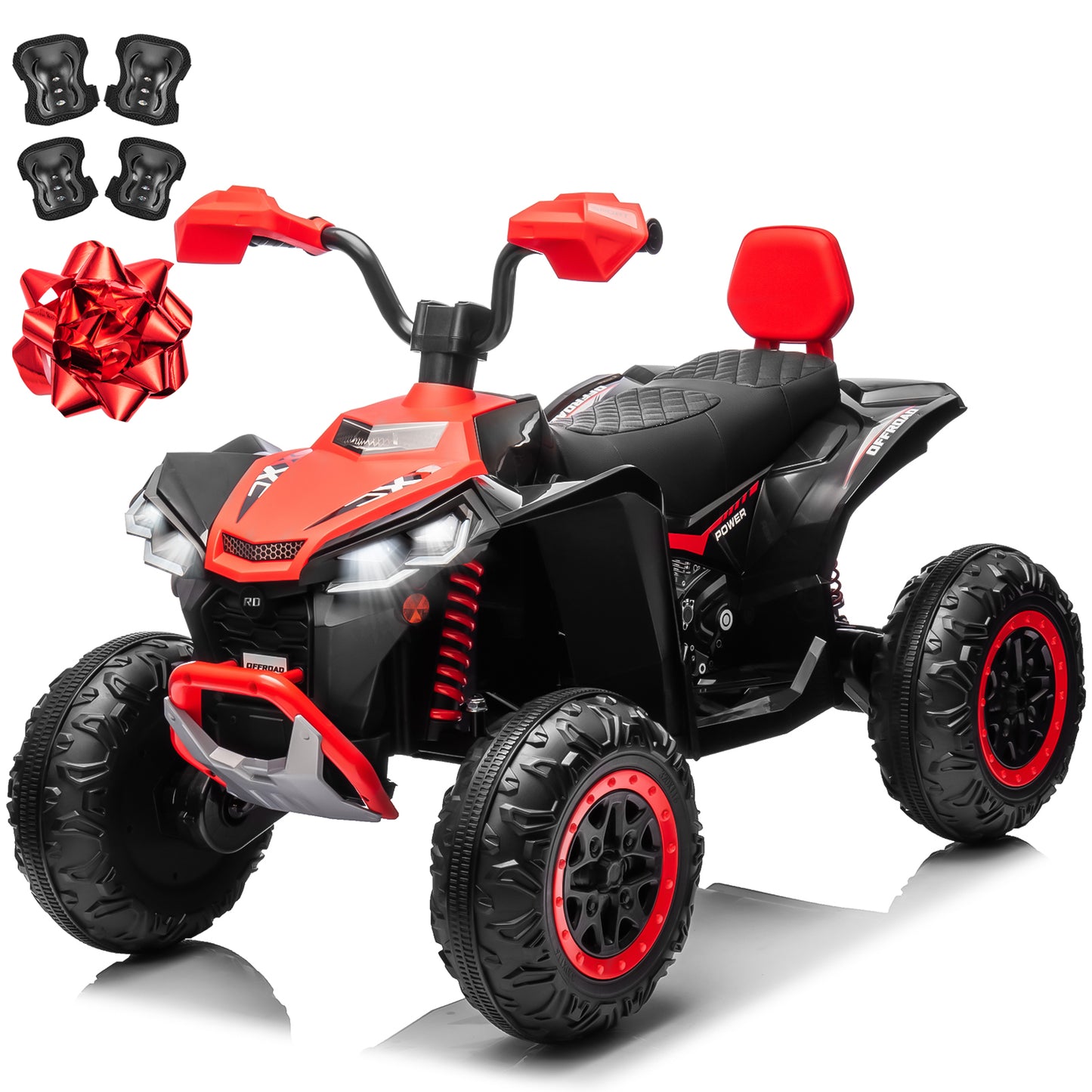 24V 2 Seater 4WD Ride on Toys ATV for Kids 4*200W 4-Wheeler Quad w/ MP3 LED Lights Music, Black,Green,Pink,Red-2405