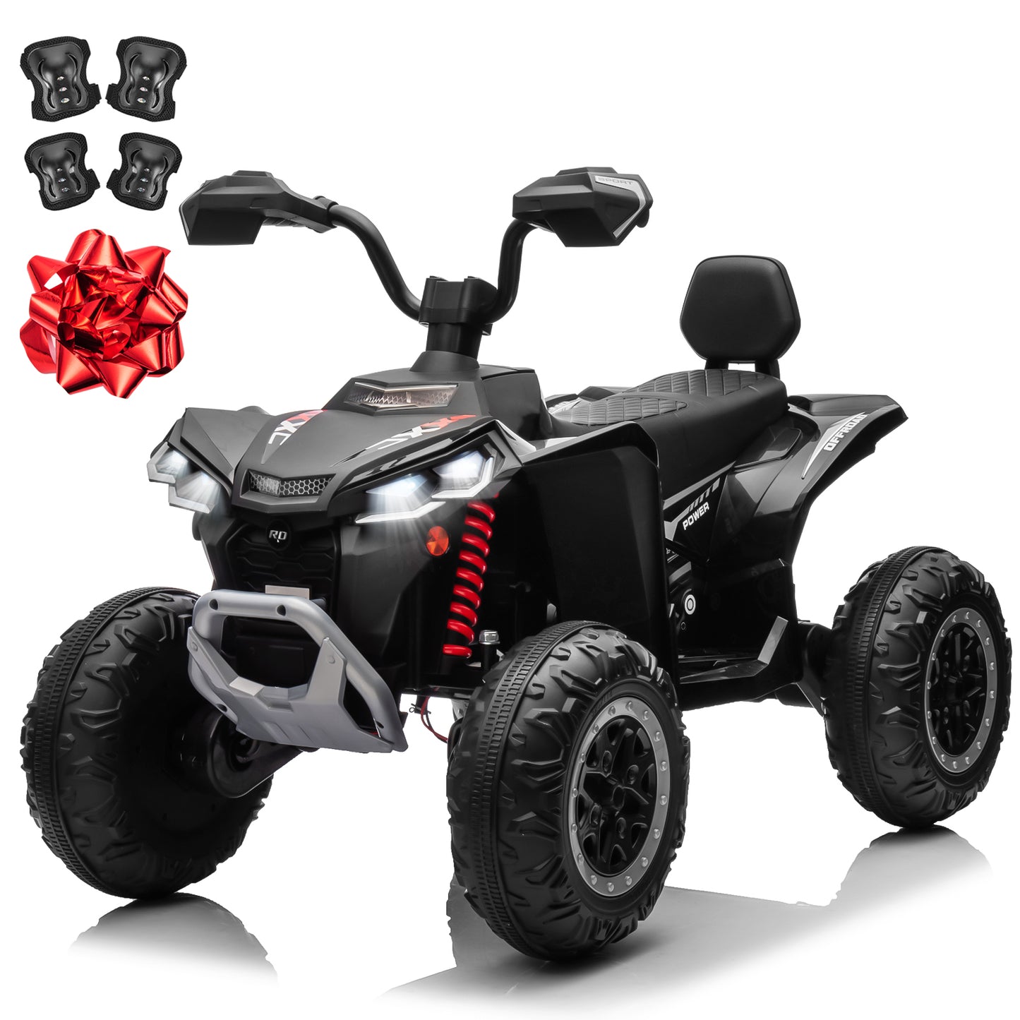 24V 2 Seater 4WD Ride on Toys ATV for Kids 4*200W 4-Wheeler Quad w/ MP3 LED Lights Music, Black,Green,Pink,Red-2405