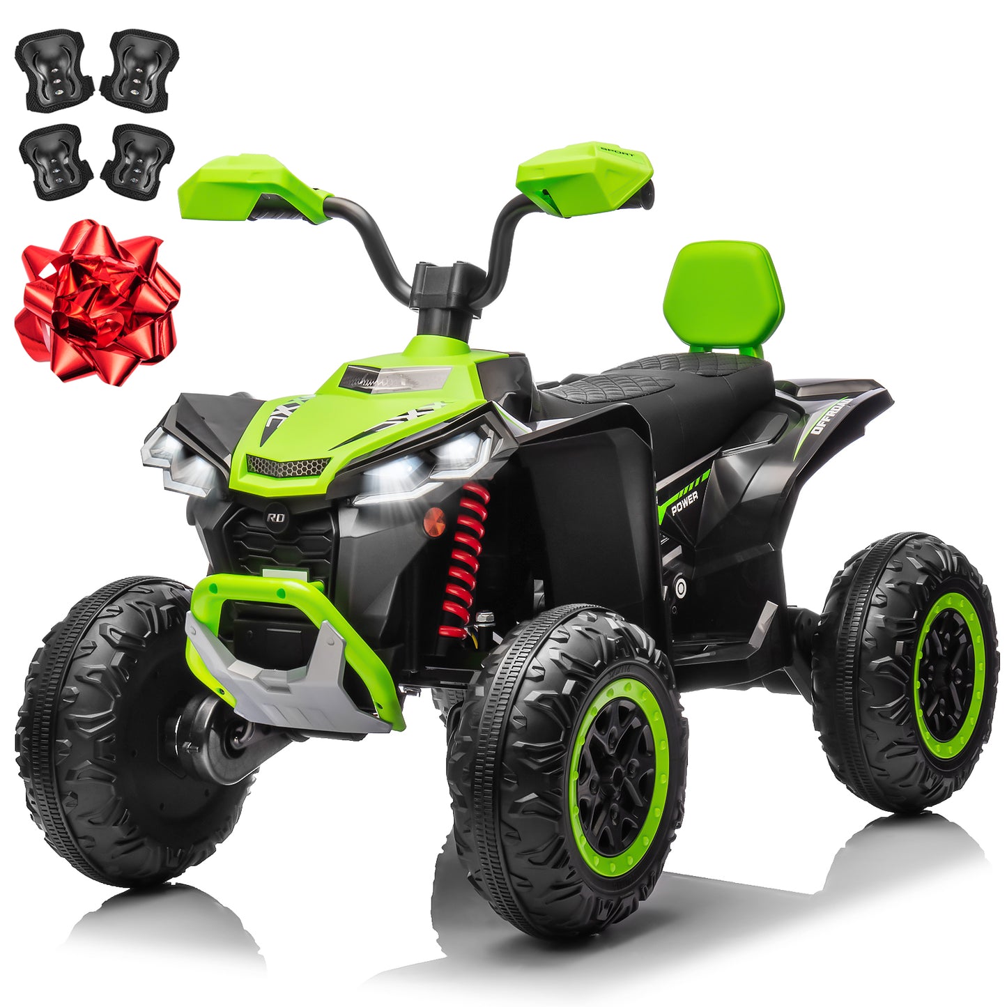 24V 2 Seater 4WD Ride on Toys ATV for Kids 4*200W 4-Wheeler Quad w/ MP3 LED Lights Music, Black,Green,Pink,Red-2405