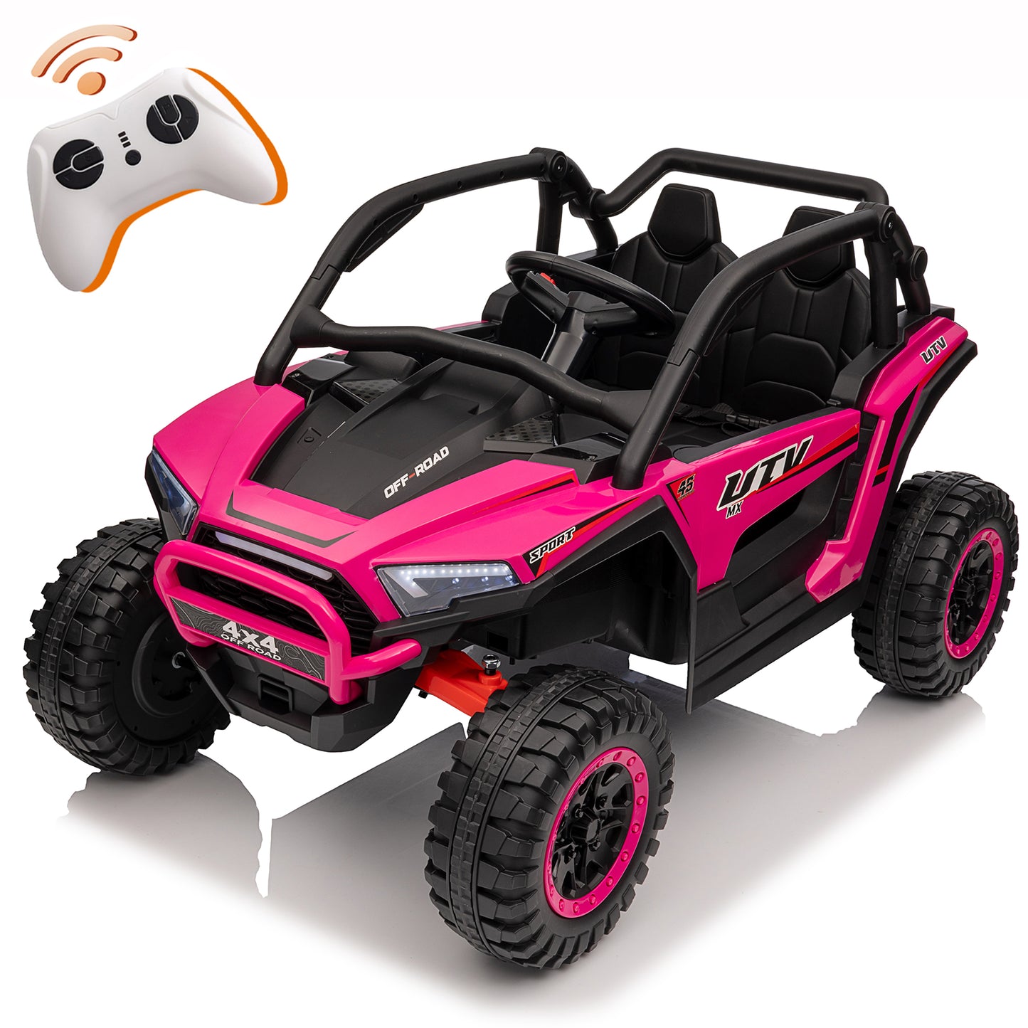Funride 24V 2 Seater Ride on Truck Car for Kids, 7AH Powered UTV Car Toy, 4WD Side by Side Electric Vehicle w/ Remote, 3 Speeds, Bluetooth Spring Suspension, 1.86-4.9mph, Storage for Gift, Green, Red, Pink, Black -639