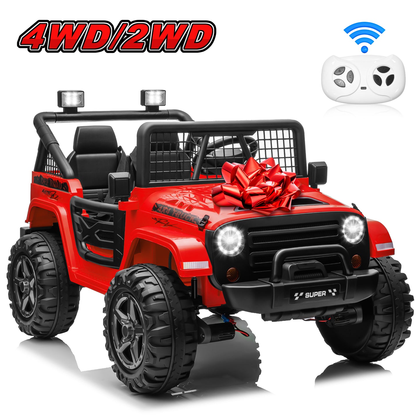 4WD 24V Kids Ride on Car Truck with Remote, 2 Seater Battery Powered Vehicle Rides Toys, Red