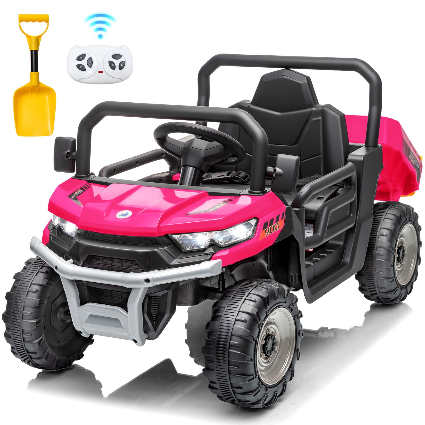 Zukpow 12V Ride on Toys with Remote, Ride on Dump Truck for Kids, Electric Power Car Wheels w/ Dump Bed & Shovel, Spring Suspension, Bluetooth Music, LED Lights-662