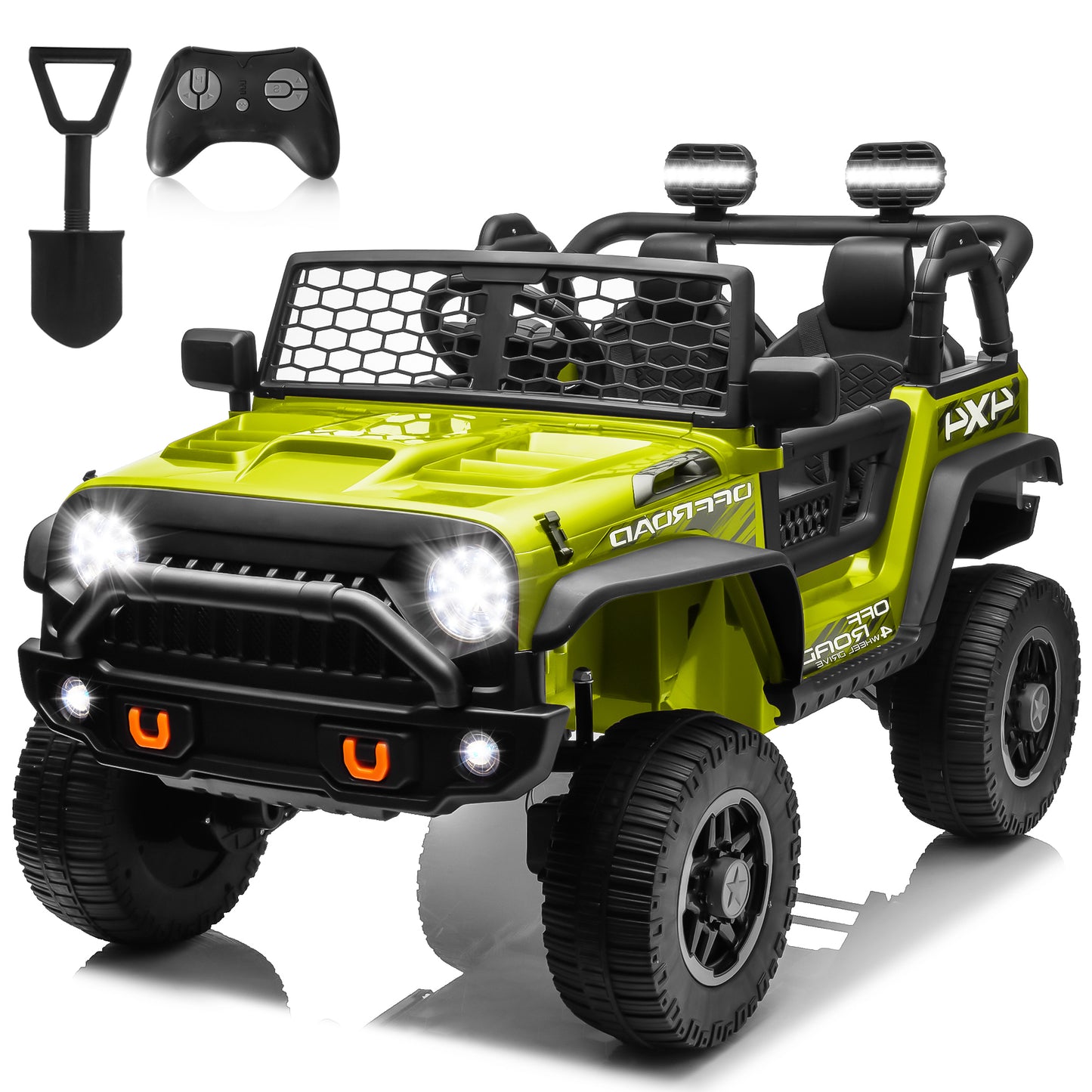 24 Volt Ride on Toys Ride on Truck Car with Remote Control, 2 Seater 400W Kids Powered Ride ons Spring Suspension, 3 Speed, Bluetooth Music, Green,Black,Red,Pink,white-8802