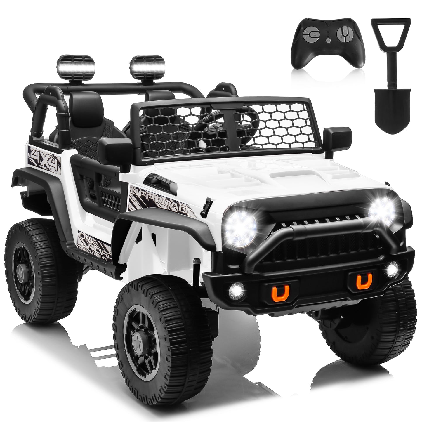 24 Volt Ride on Toys Ride on Truck Car with Remote Control, 2 Seater 400W Kids Powered Ride ons Spring Suspension, 3 Speed, Bluetooth Music, Green,Black,Red,Pink,white-8802