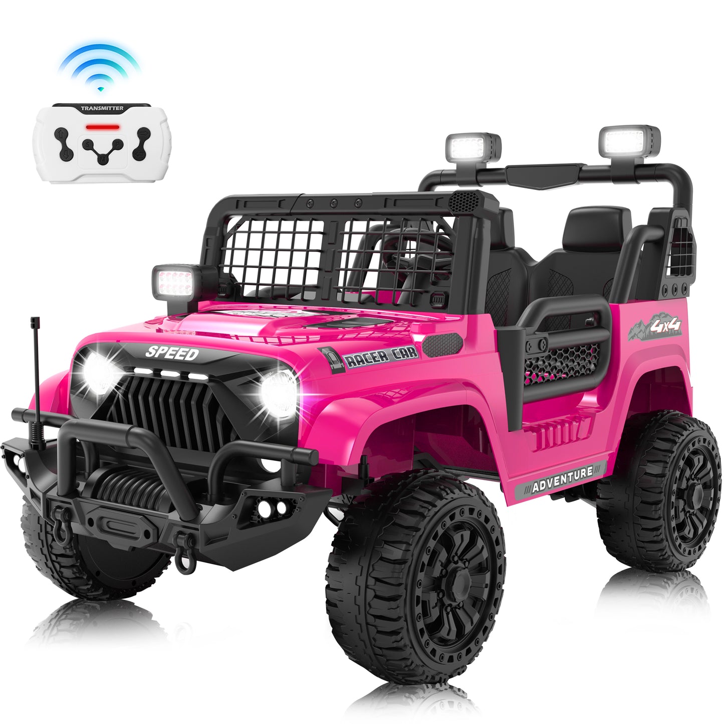 FUNRIDE 4WD 24V 2 Seater Ride On Toys with Remote Control, Kids Ride on Truck Car 800W Moter Power 4-Wheeler Suspension, 3 Speeds, Bluetooth Music, Rose Pink,Black,Pink Red,Blue-1202