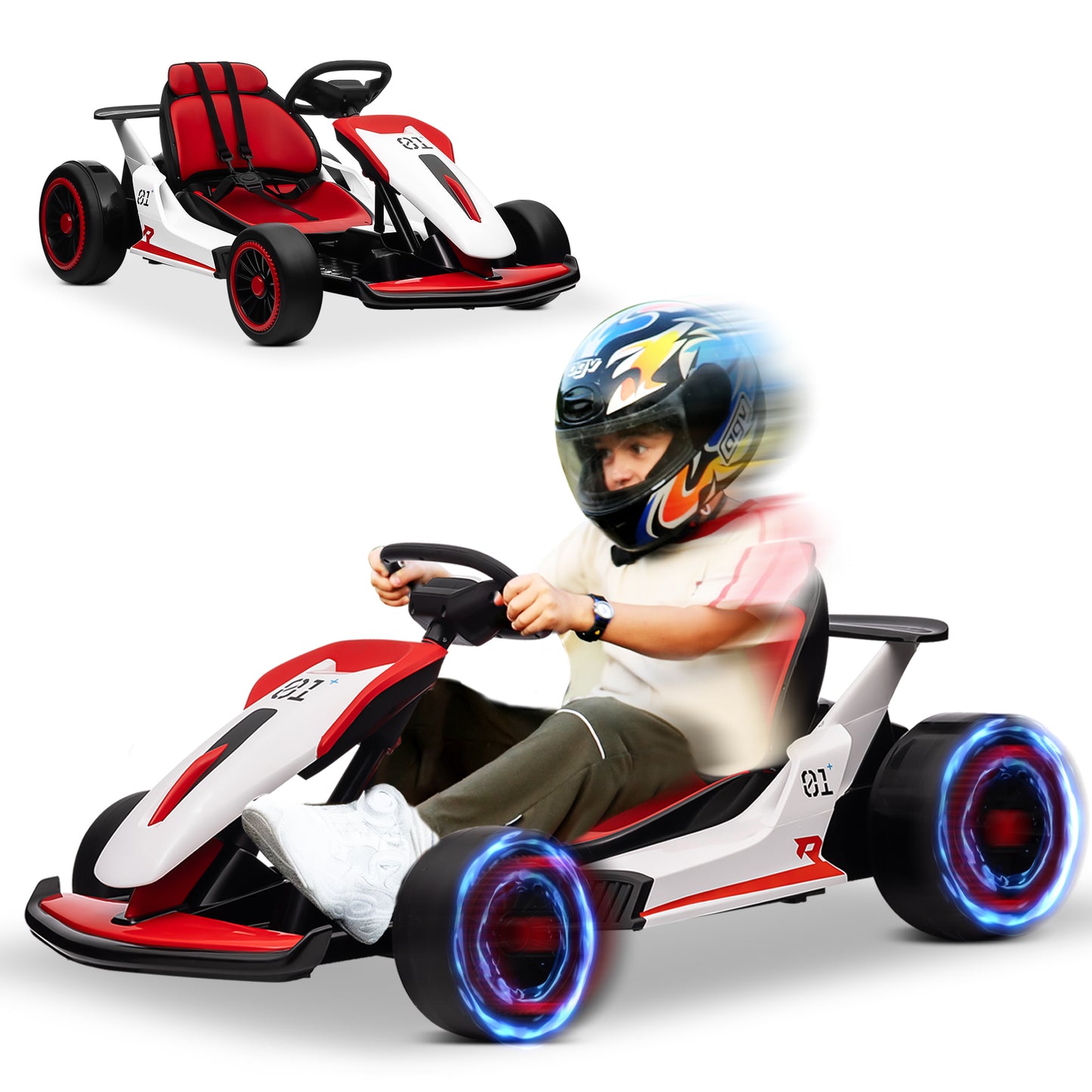 Funride 24V Go Kart Ride on Toys Electric Go Kart for Boys Girls Age 6-12 Years Old, Red,Pink,Green,Blue-3888fu3