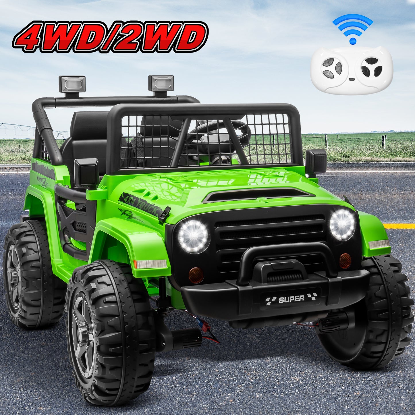 24V 4WD Ride on Toys Truck with Remote Control, 2 Seater Electric Car for Kids, Powered Cars Wheels w/ 4x100W, up to 5.5mph, Spring Suspension, Music, 0723