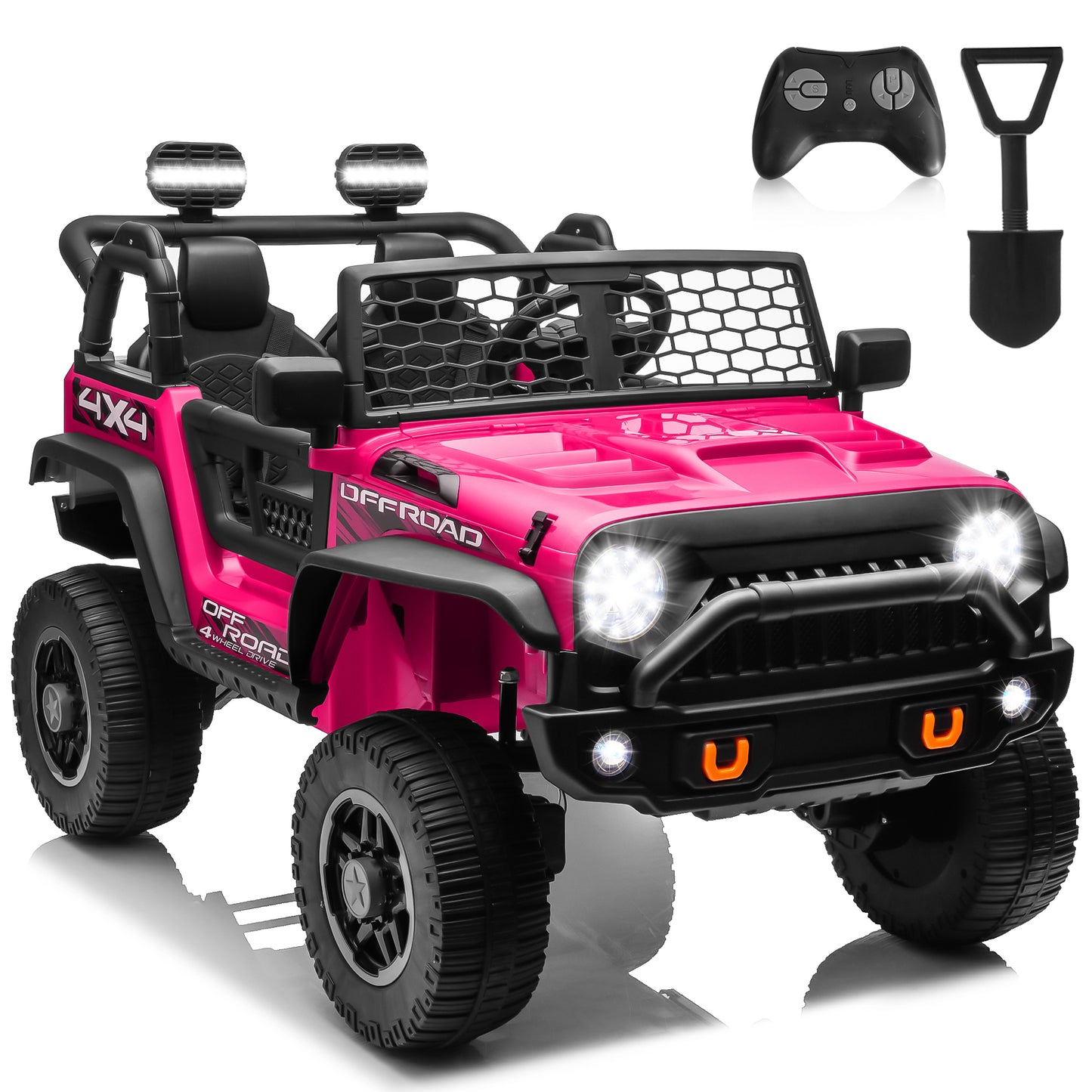 24 Volt Ride on Toys Ride on Truck Car with Remote Control, 2 Seater 400W Kids Powered Ride ons Spring Suspension, 3 Speed, Bluetooth Music, Green,Black,Red,Pink,white-8802