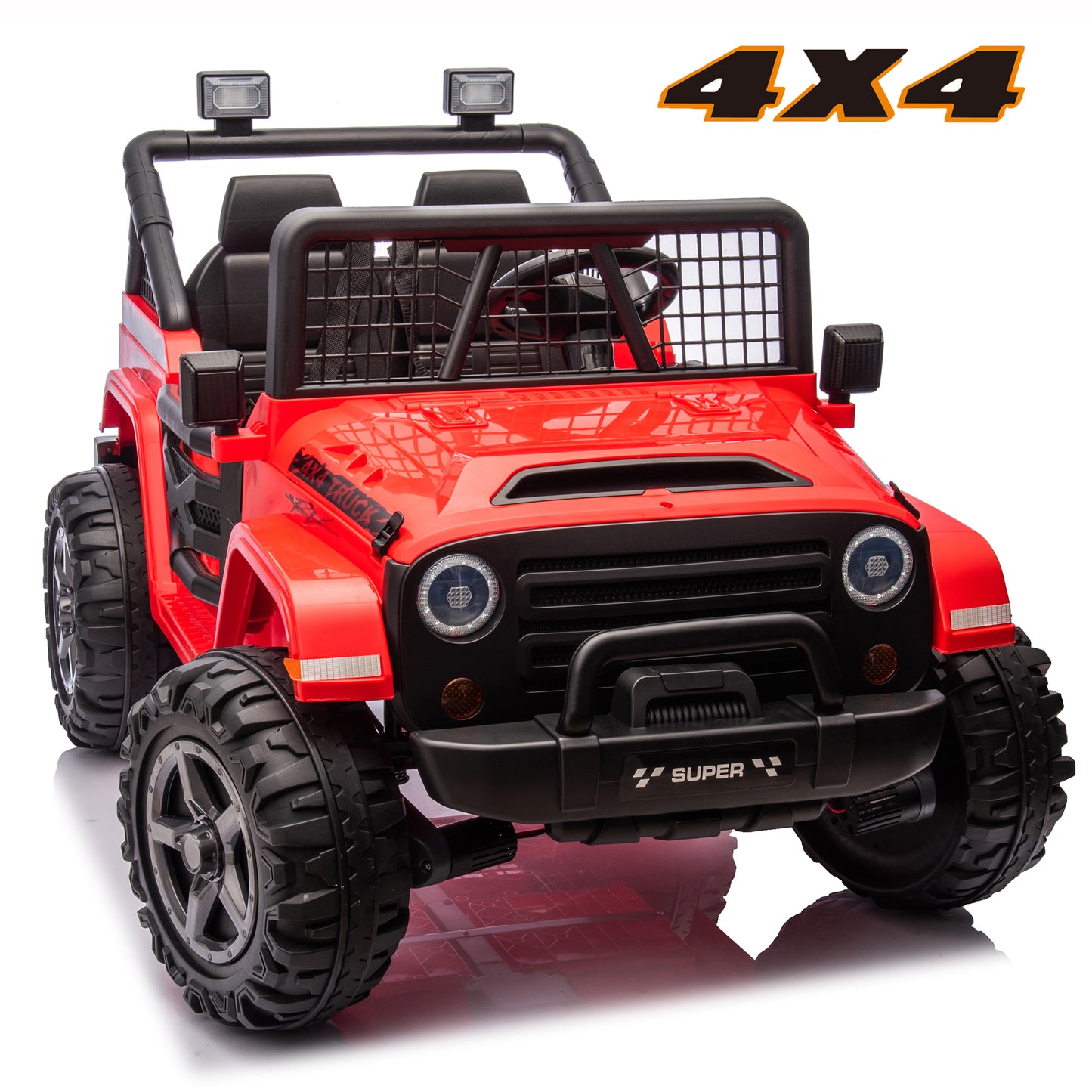 4WD 24V Kids Ride on Car Truck with Remote, 2 Seater Battery Powered Vehicle Rides Toys, Red