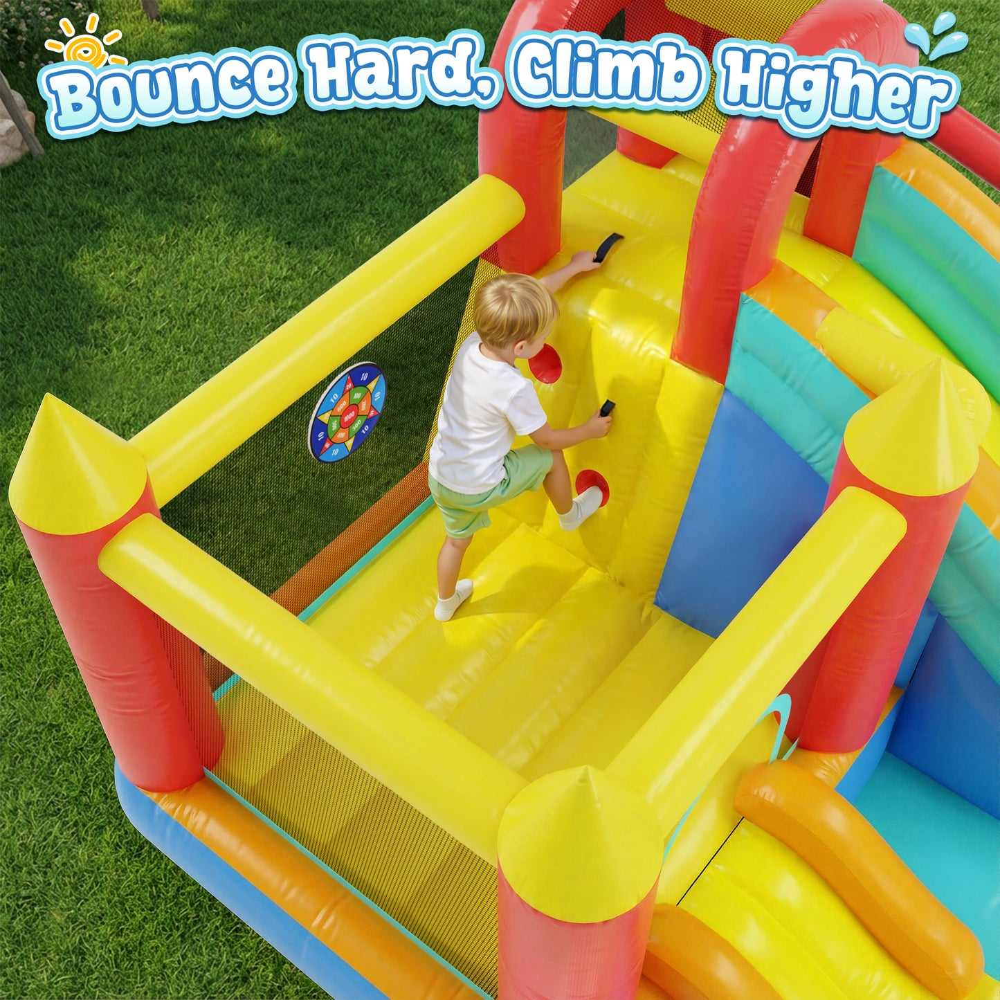 Sunnyfree XXL Inflatable Bouncer House 9 in 1 for Kids 3+, 15x13FT Oversized Inflatable Water Slide Park, Indoor/Outdoor Bounce Castle w/ Blower