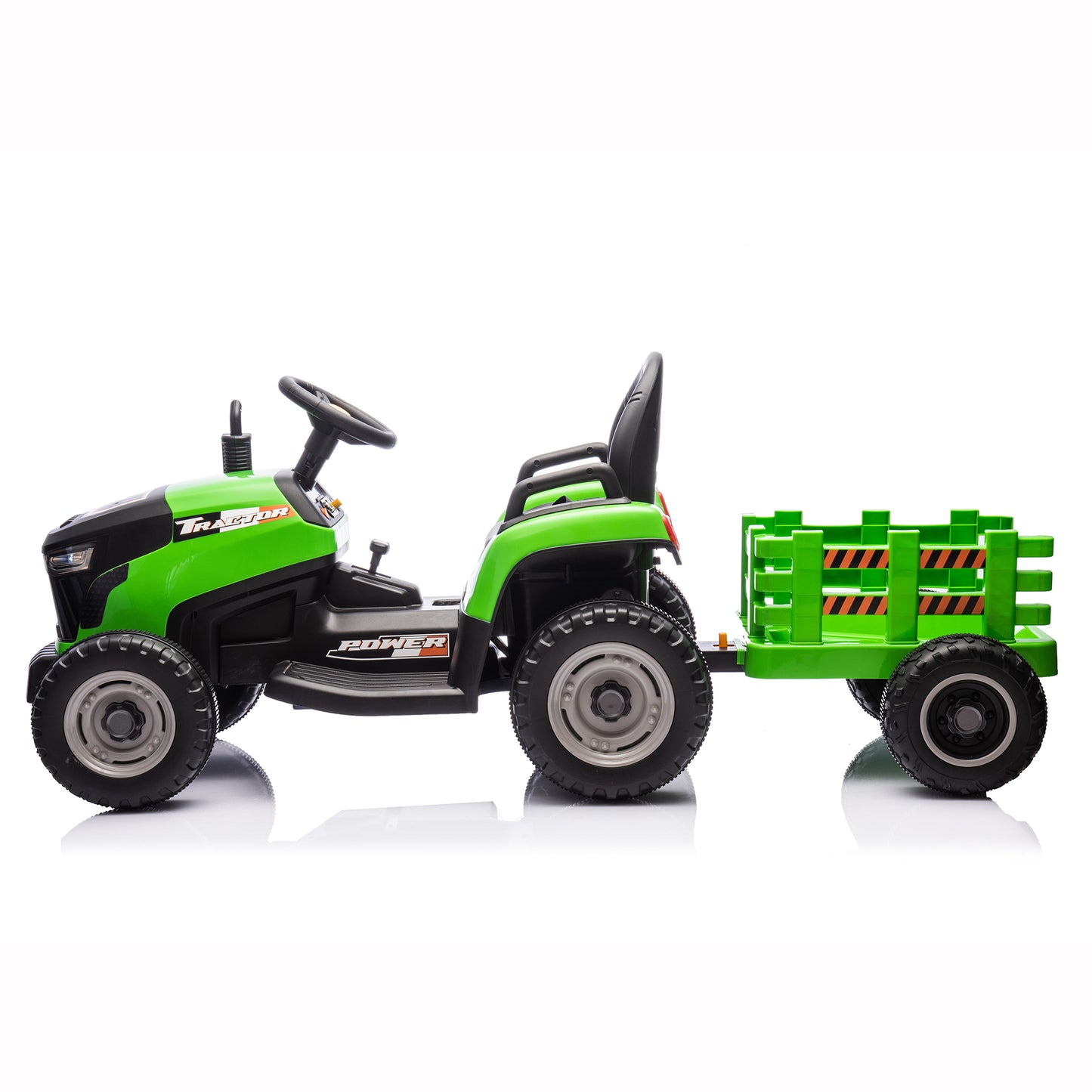24V Kids Ride on Tractor with Remote Control, Dual Motors Electric Battery Powered Motorized Vehicle w/ Trailer, Bluetooth Music, Outdoor Toys, Green030