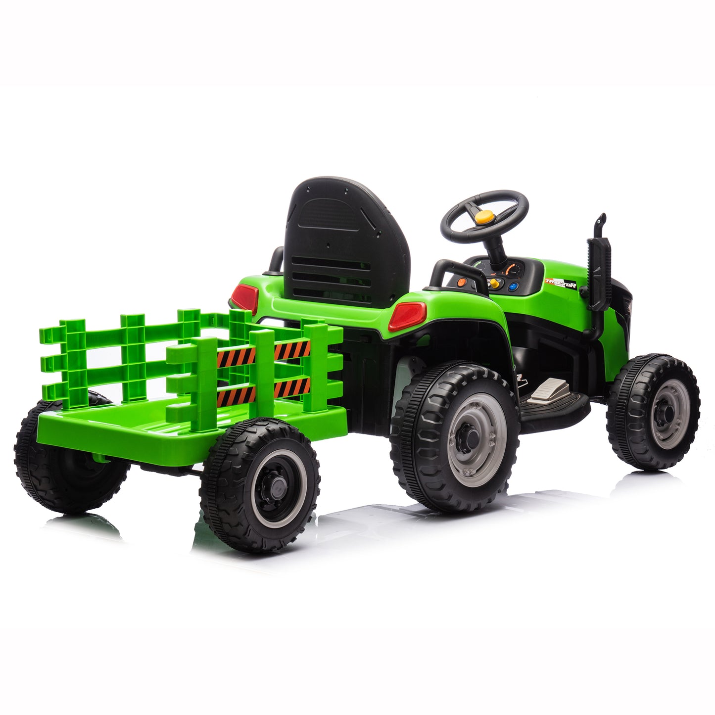 24V Kids Ride on Tractor with Remote Control, Dual Motors Electric Battery Powered Motorized Vehicle w/ Trailer, Bluetooth Music, Outdoor Toys, Green030