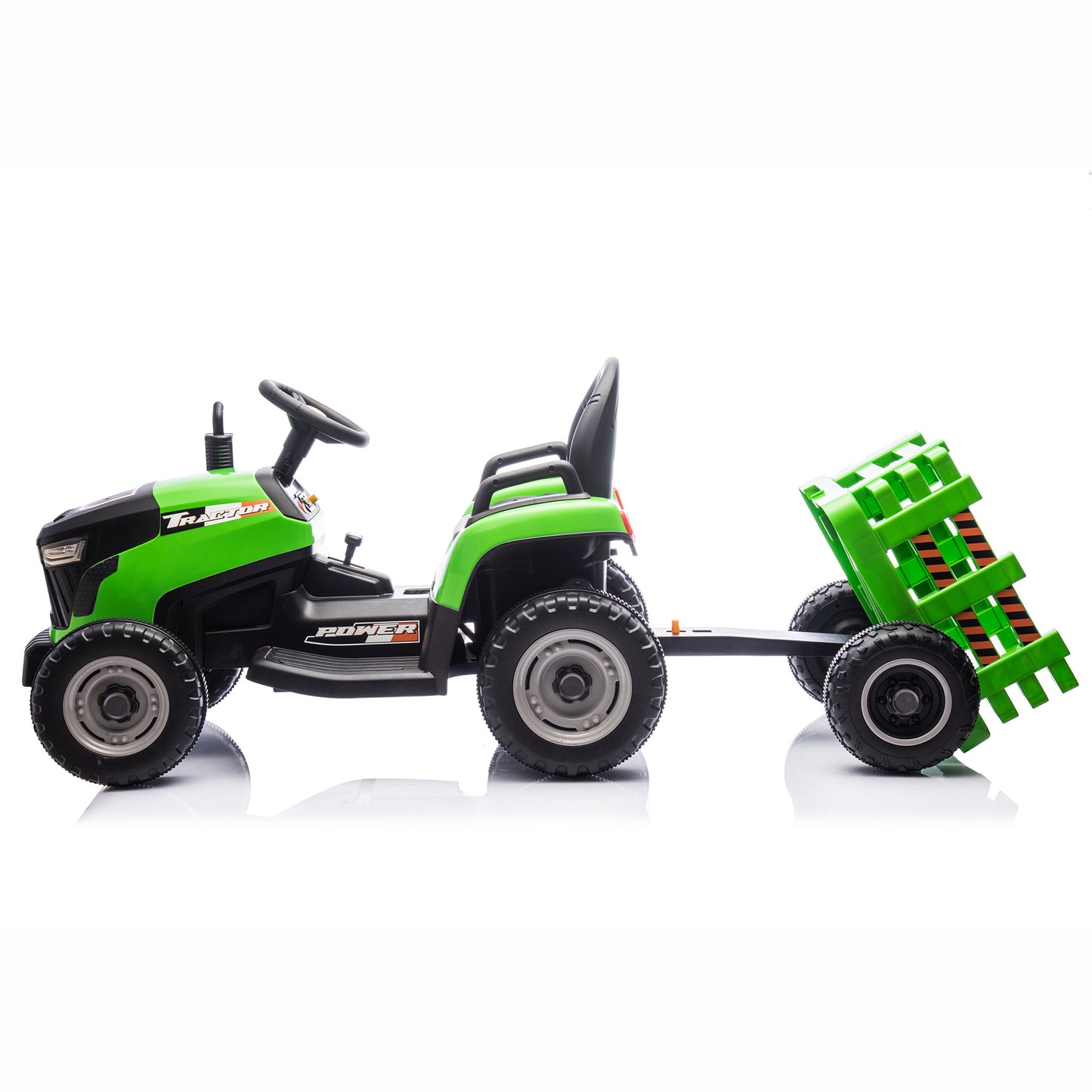 24V Kids Ride on Tractor with Remote Control, Dual Motors Electric Battery Powered Motorized Vehicle w/ Trailer, Bluetooth Music, Outdoor Toys, Green030