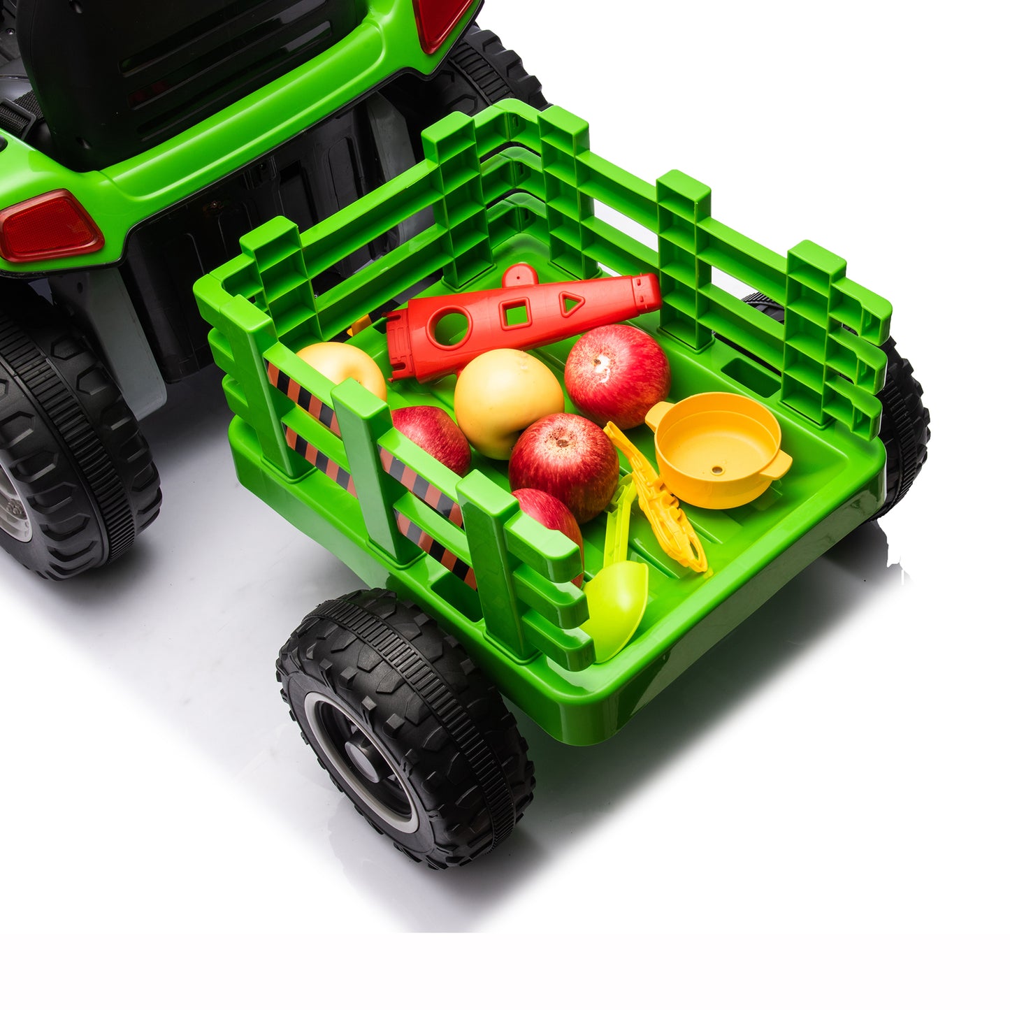 24V Kids Ride on Tractor with Remote Control, Dual Motors Electric Battery Powered Motorized Vehicle w/ Trailer, Bluetooth Music, Outdoor Toys, Green030
