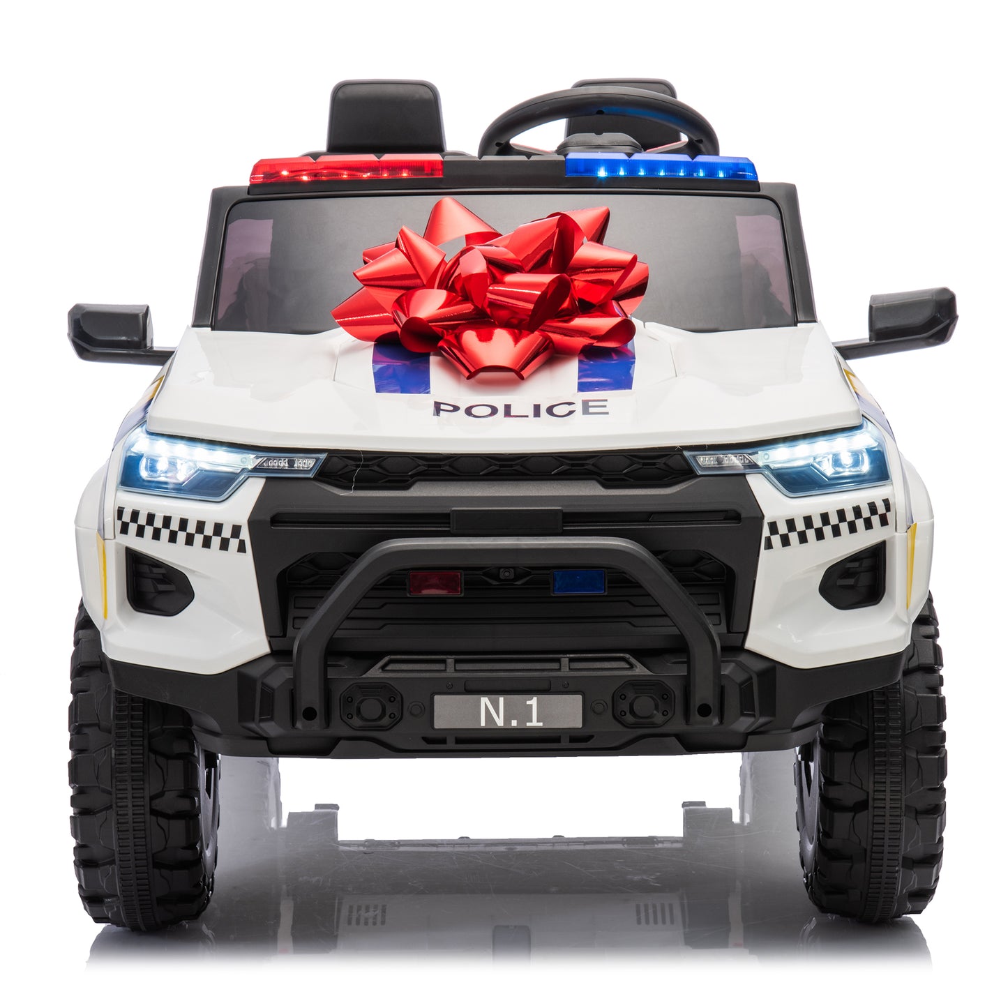 24V Kid Ride on Police Cop Car Battery Powered Electric Truck with Parental Remote Control, Siren, Flashing Lights, Music, Spring Suspension, White