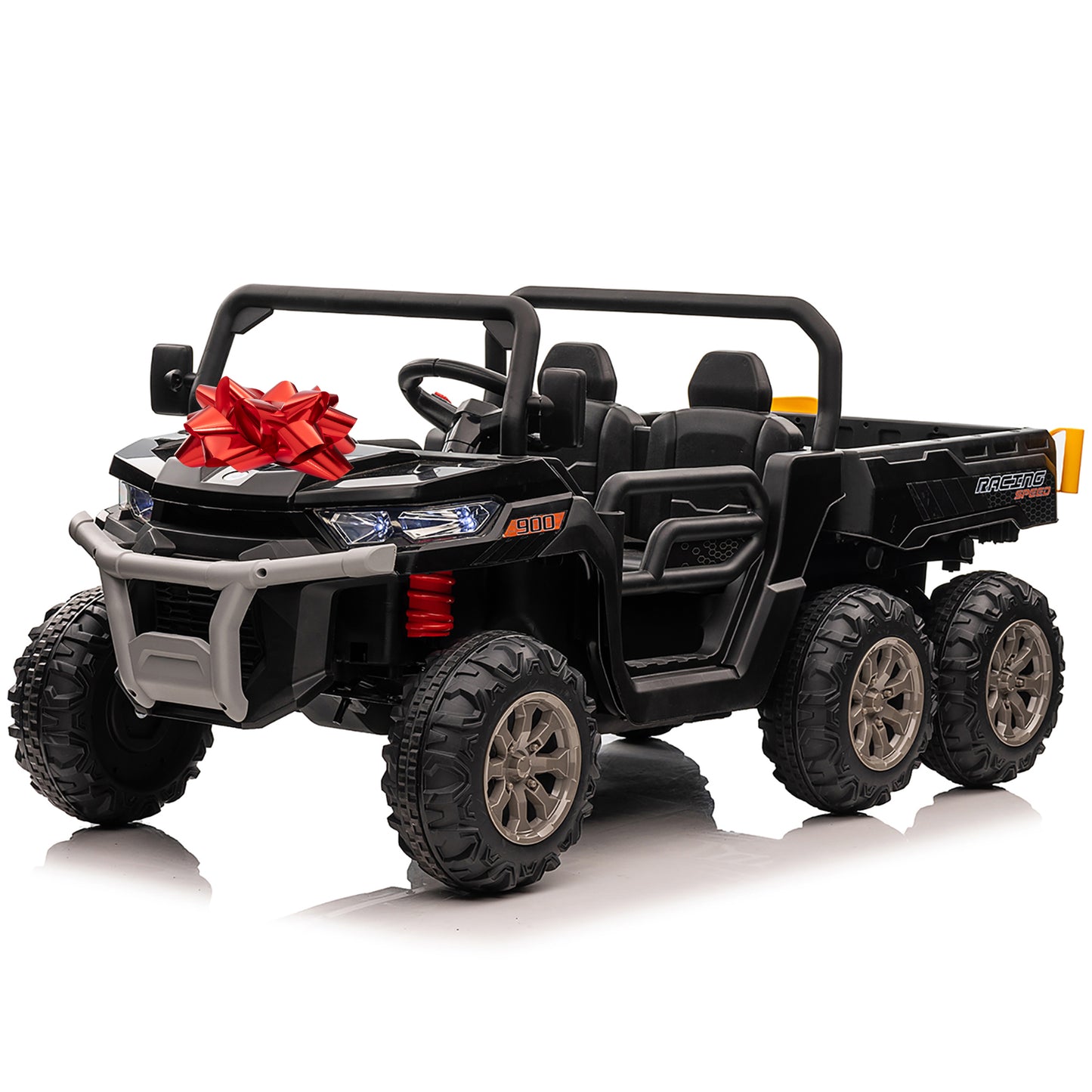 24V Ride on Toys UTV with Remote Control, 4WD 2 Seater Electric Cars for kids,Kids Ride on Dump truck w/ Tipping Bucket Trailer, Shovel, Spring Suspension, Bluetooth Music, Pink/red/black/green-623B