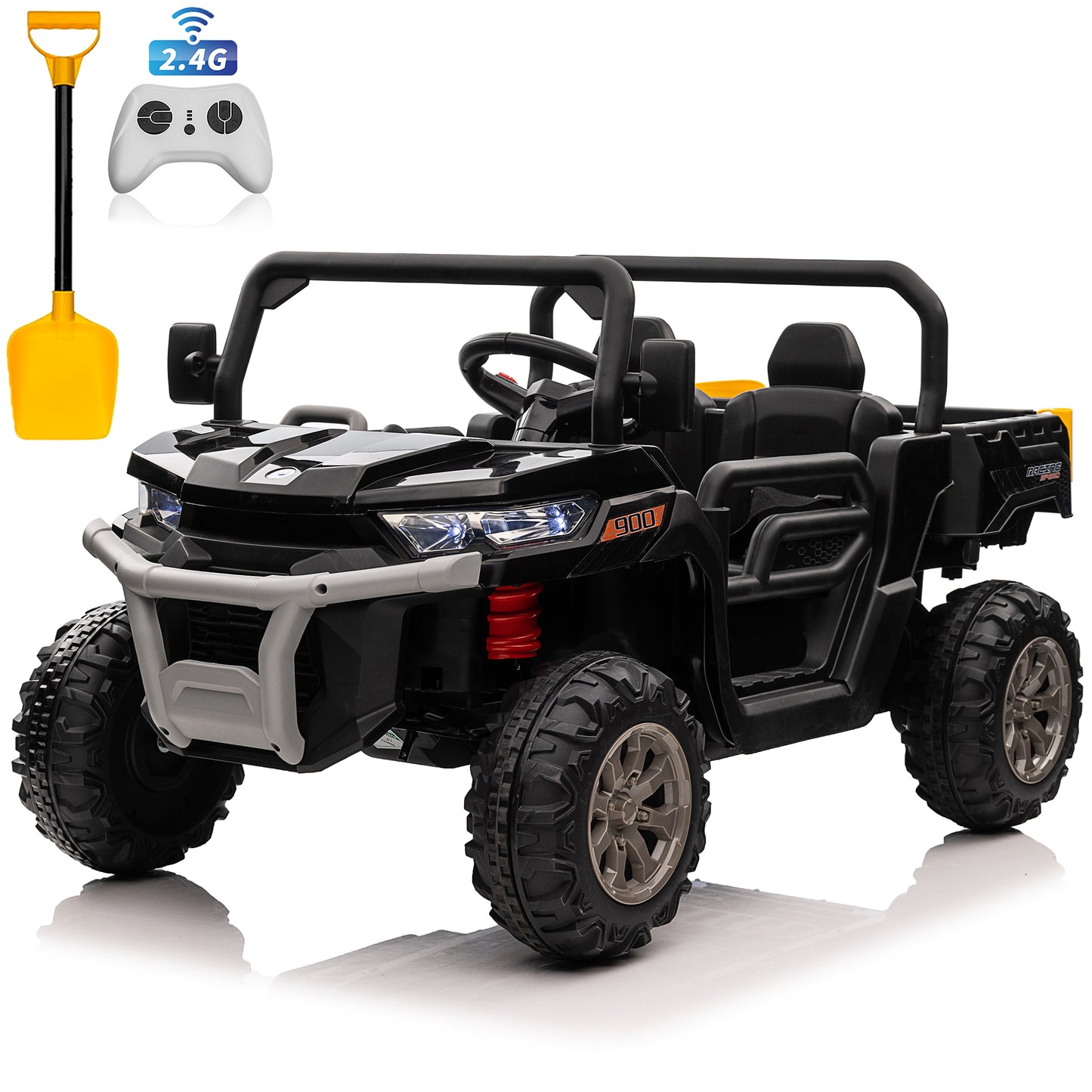 24V Ride on Dump Truck with Remote Control, 4WD Electric Car for Big Kids, 2 Seater 4*200W Motor Ride on Toy, Shovel, Music, Kids Gift, Pink,Red,Green,Black-623(4WD)