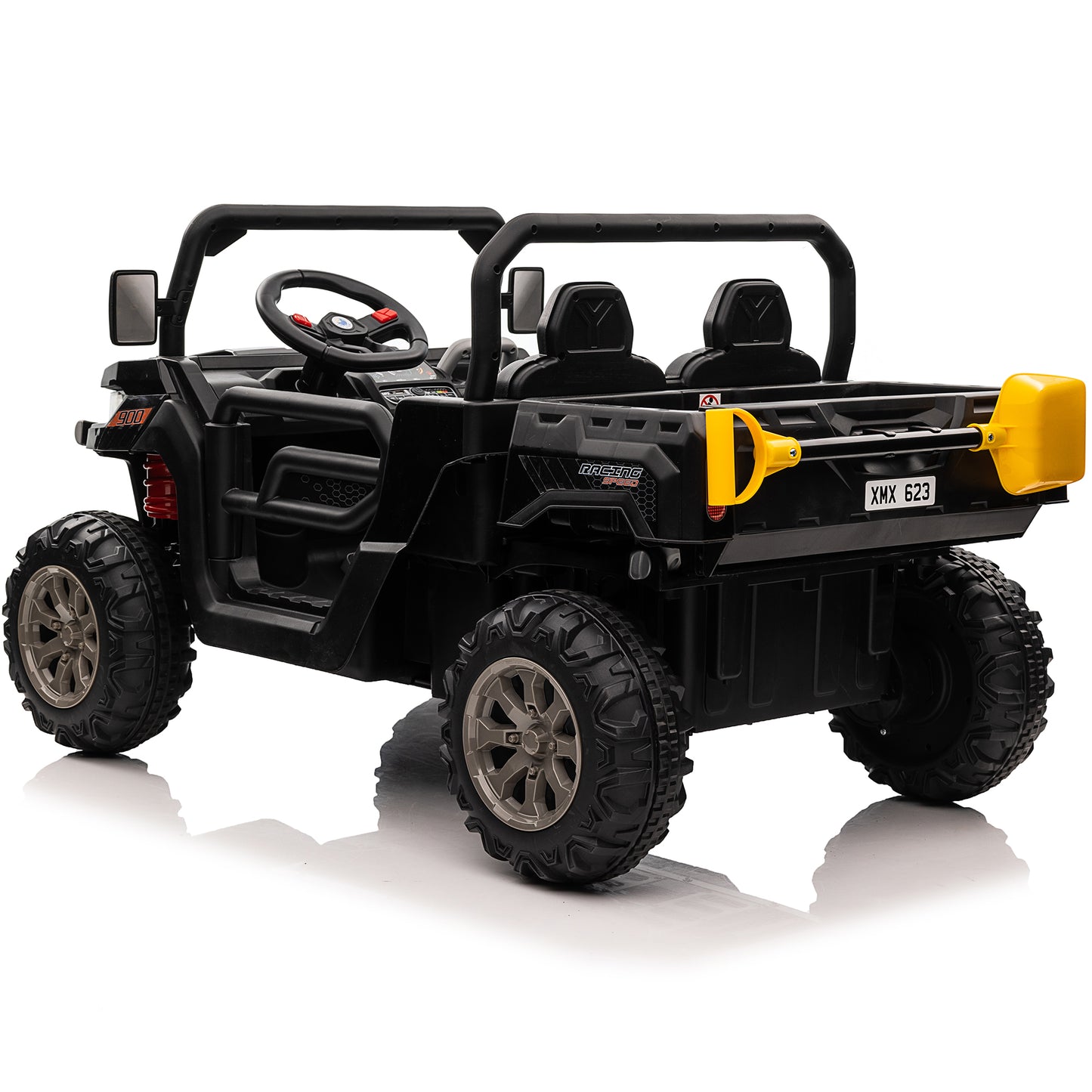 24V Ride on Dump Truck with Remote Control, 4WD Electric Car for Big Kids, 2 Seater 4*200W Motor Ride on Toy, Shovel, Music, Kids Gift, Pink,Red,Green,Black-623(4WD)