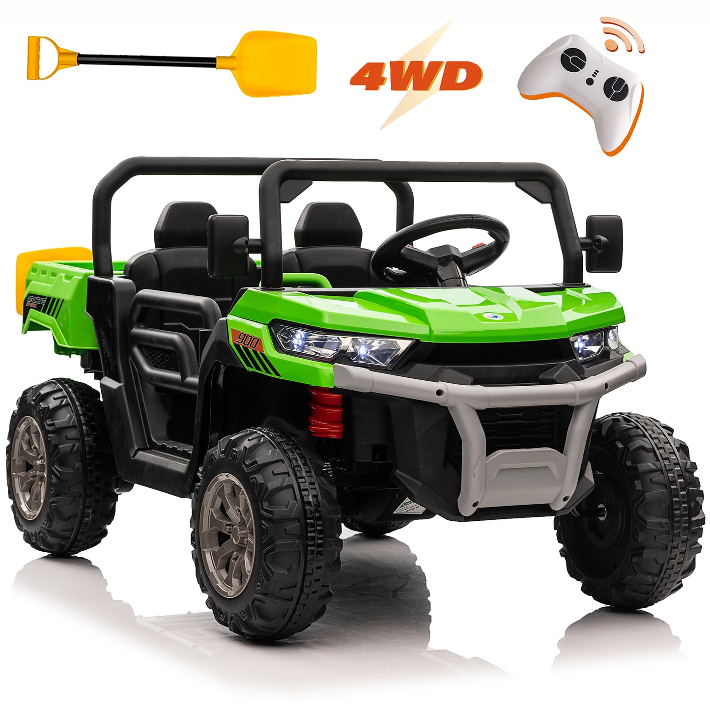 Funride 24V Kids Ride on Dump Truck with Remote Control, 2 Seater Powered 4-Wheeler UTV Toys, 4x200W Ride on Tractor Car w/ Electric Dump Bed, Shovel, Bluetooth Music