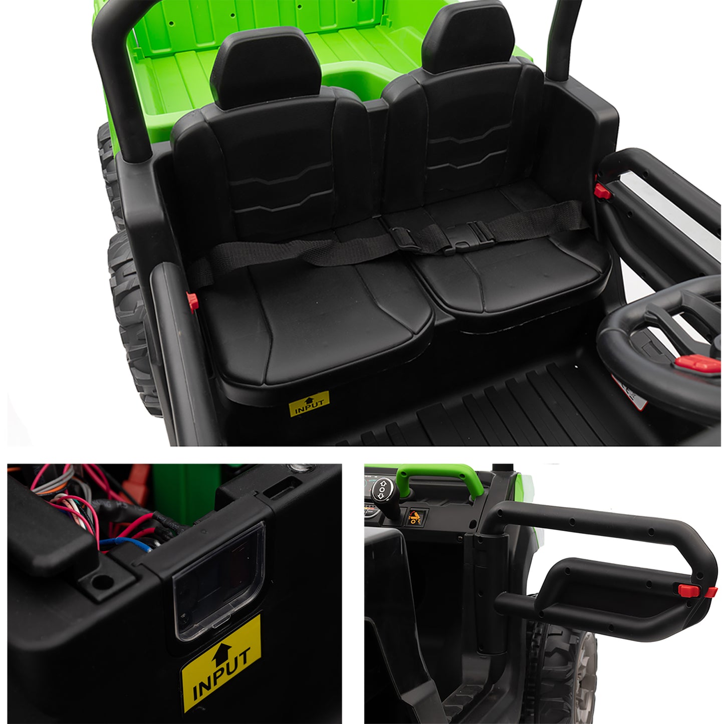 24V Ride on Dump Truck with Remote Control, 4WD Electric Car for Big Kids, 2 Seater 4*200W Motor Ride on Toy, Shovel, Music, Kids Gift, Pink,Red,Green,Black-623(4WD)