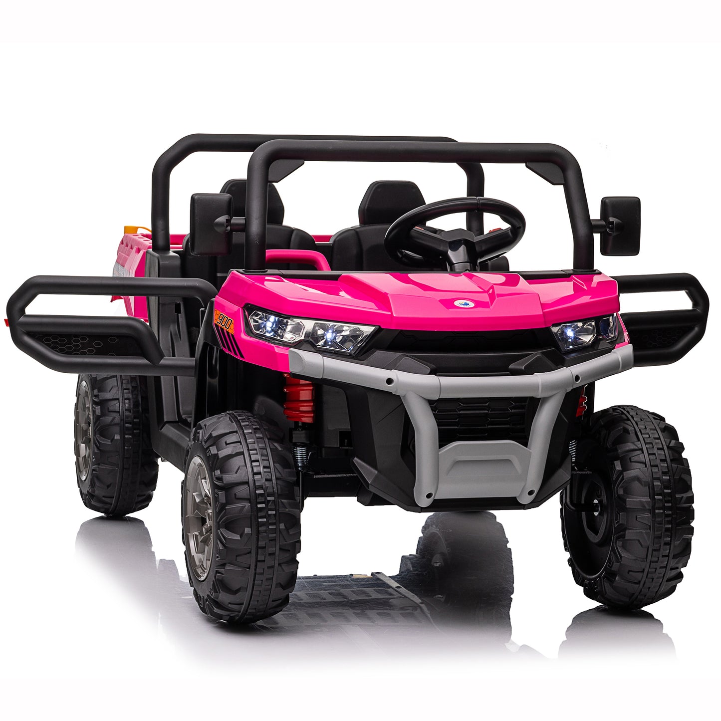 24V Ride on Dump Truck with Remote Control, 4WD Electric Car for Big Kids, 2 Seater 4*200W Motor Ride on Toy, Shovel, Music, Kids Gift, Pink,Red,Green,Black-623(4WD)
