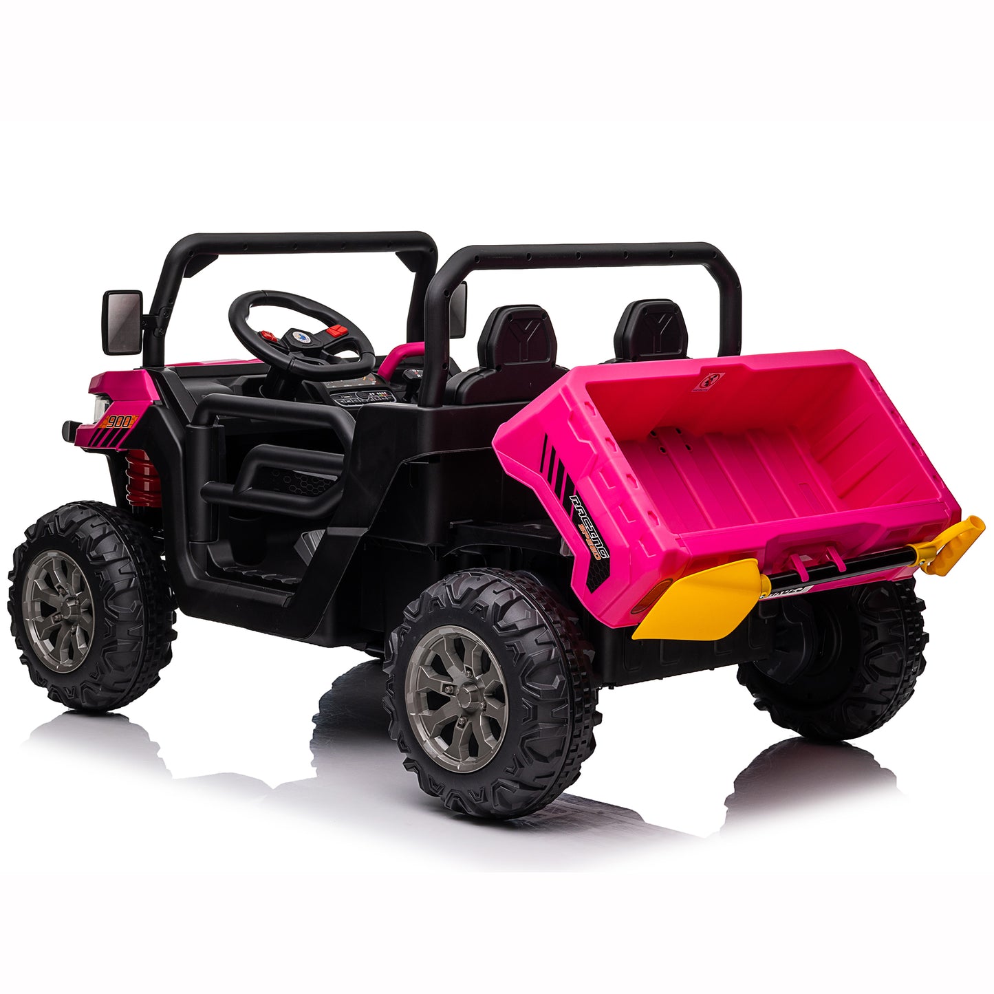 24V Ride on Dump Truck with Remote Control, 4WD Electric Car for Big Kids, 2 Seater 4*200W Motor Ride on Toy, Shovel, Music, Kids Gift, Pink,Red,Green,Black-623(4WD)