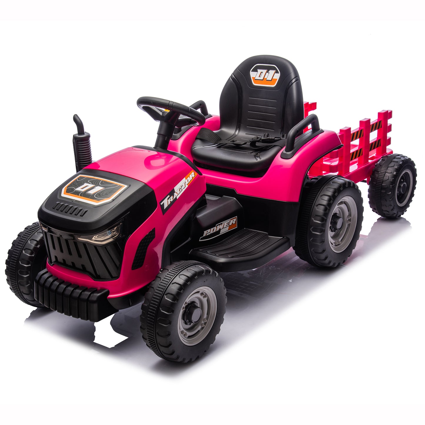 24V Kids Ride on Tractor with Remote Control, Dual Motors Electric Battery Powered Motorized Vehicle w/ Trailer, Bluetooth Music, Outdoor Toys, Pink030