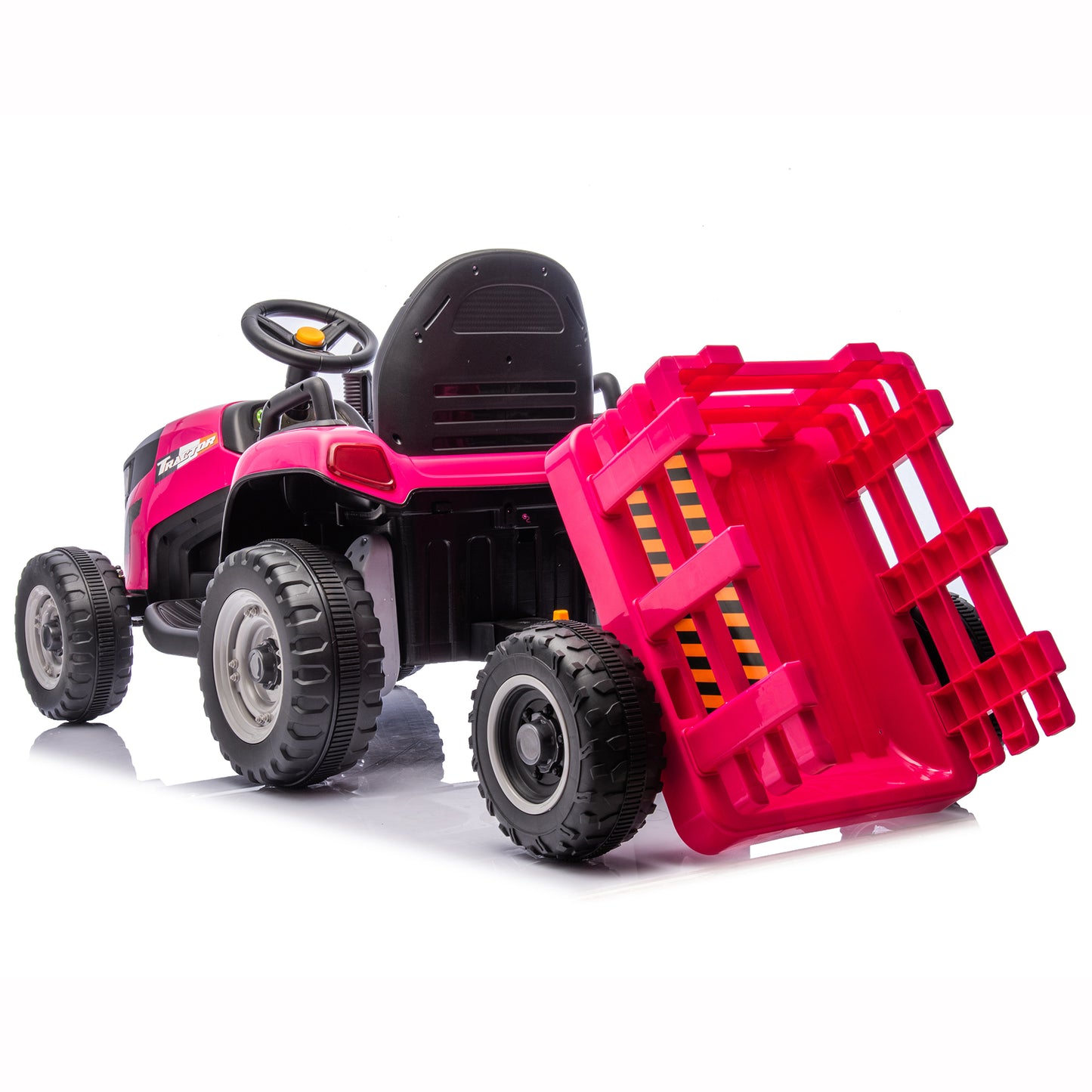 24V Kids Ride on Tractor with Remote Control, Dual Motors Electric Battery Powered Motorized Vehicle w/ Trailer, Bluetooth Music, Outdoor Toys, Pink030