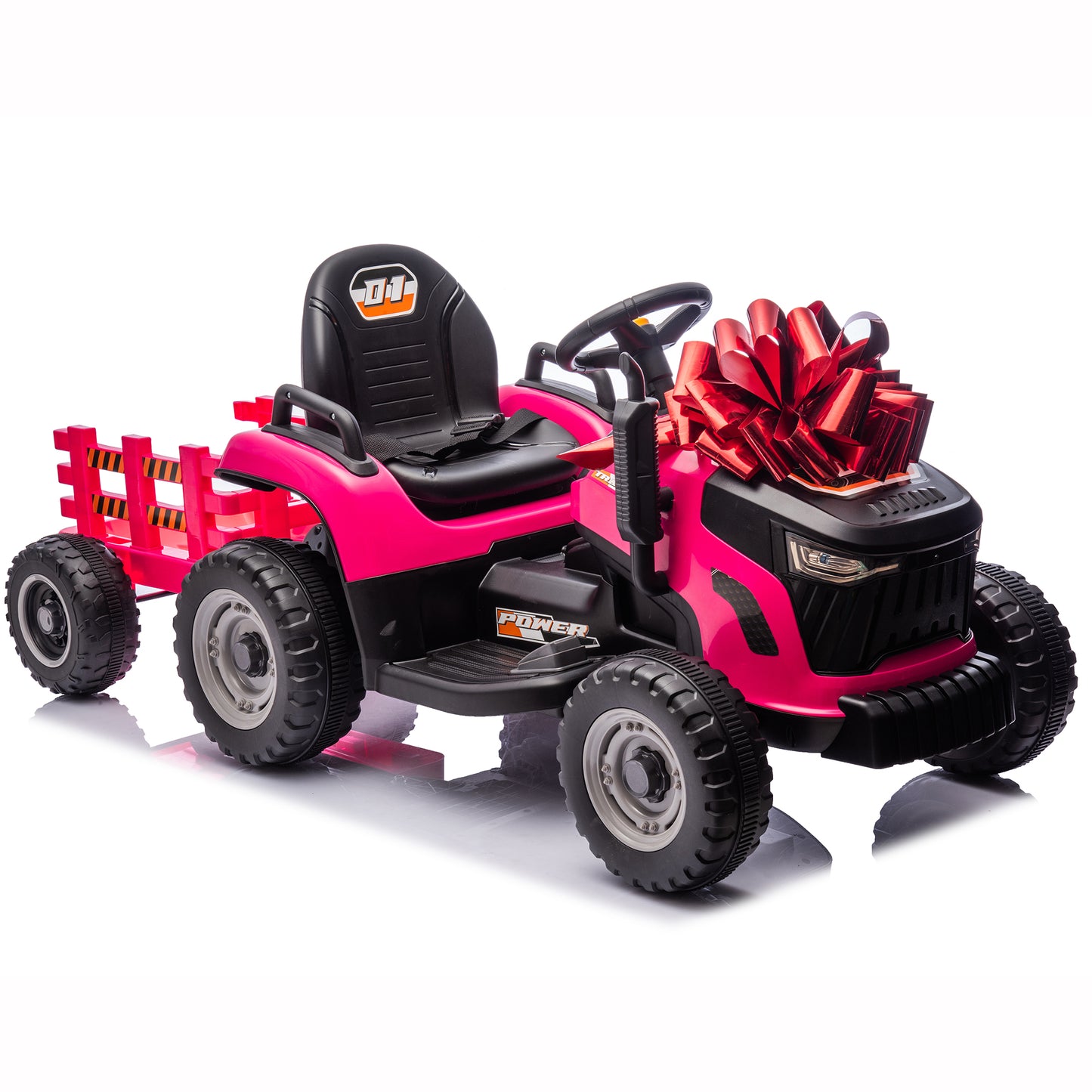 24V Kids Ride on Tractor with Remote Control, Dual Motors Electric Battery Powered Motorized Vehicle w/ Trailer, Bluetooth Music, Outdoor Toys, Pink030