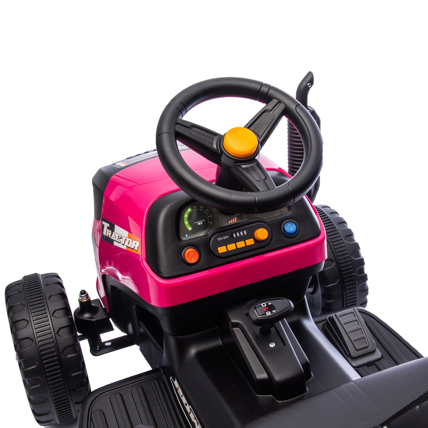 24V Kids Ride on Tractor with Remote Control, Dual Motors Electric Battery Powered Motorized Vehicle w/ Trailer, Bluetooth Music, Outdoor Toys, Pink030