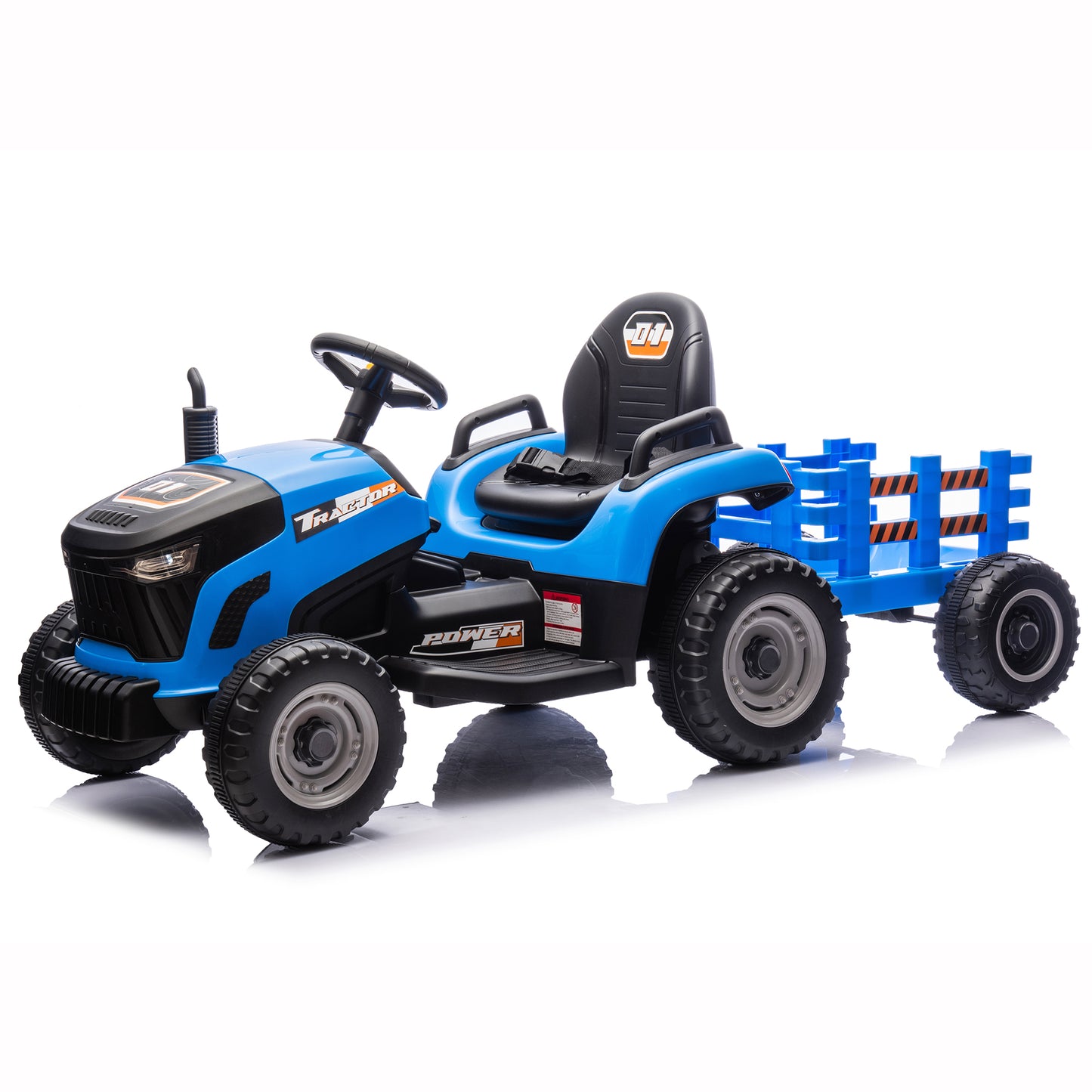 24V Kids Ride on Tractor with Remote Control, Dual Motors Electric Battery Powered Motorized Vehicle w/ Trailer, Bluetooth Music, Outdoor Toys, Blue030