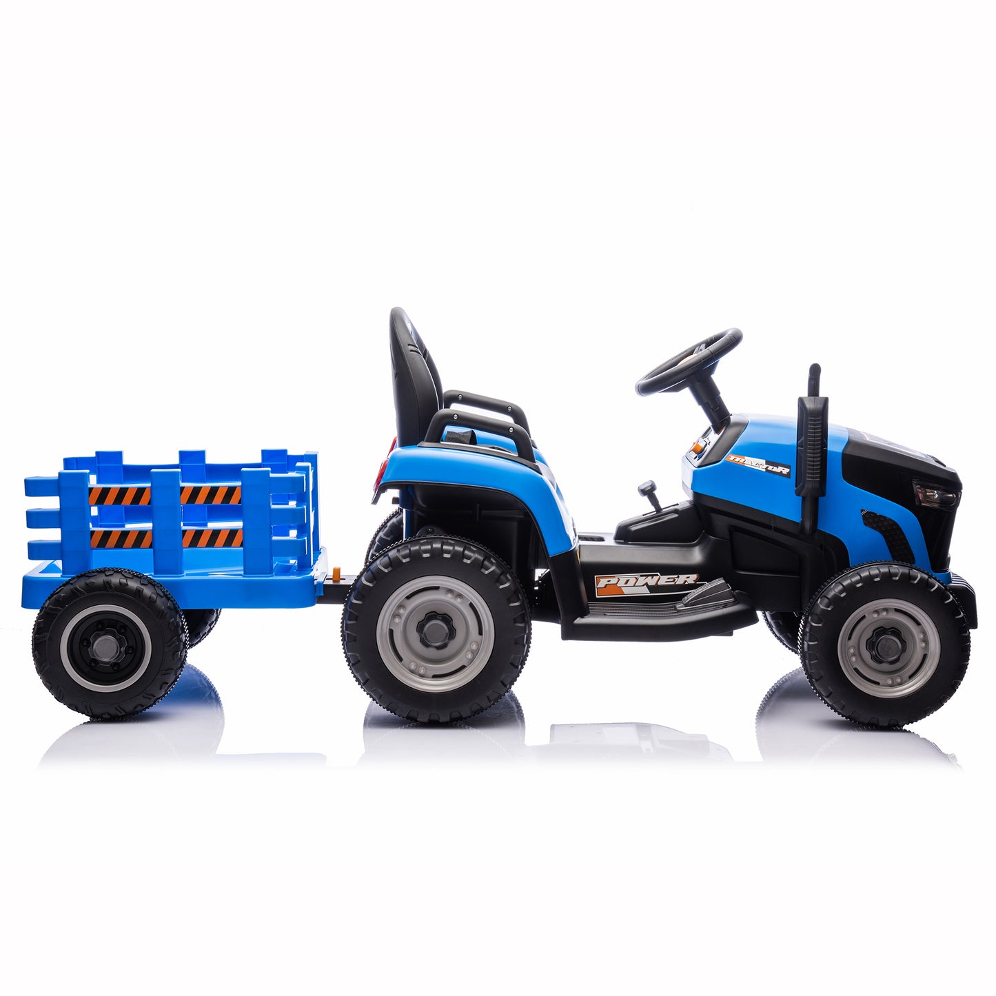 24V Kids Ride on Tractor with Remote Control, Dual Motors Electric Battery Powered Motorized Vehicle w/ Trailer, Bluetooth Music, Outdoor Toys, Blue030