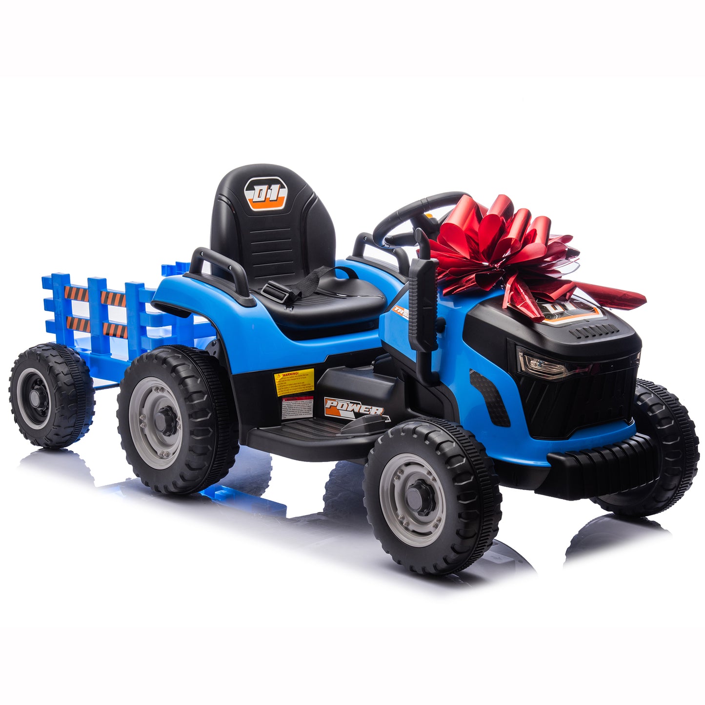 24V Kids Ride on Tractor with Remote Control, Dual Motors Electric Battery Powered Motorized Vehicle w/ Trailer, Bluetooth Music, Outdoor Toys, Blue030