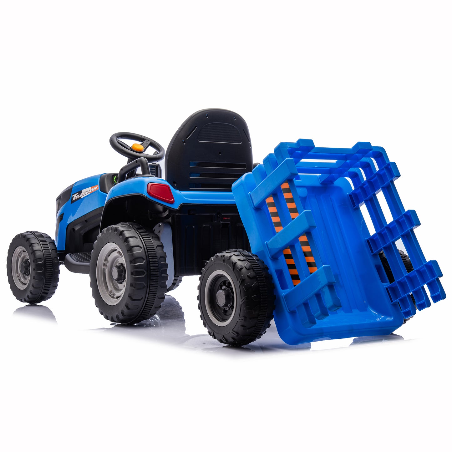 24V Kids Ride on Tractor with Remote Control, Dual Motors Electric Battery Powered Motorized Vehicle w/ Trailer, Bluetooth Music, Outdoor Toys, Blue030
