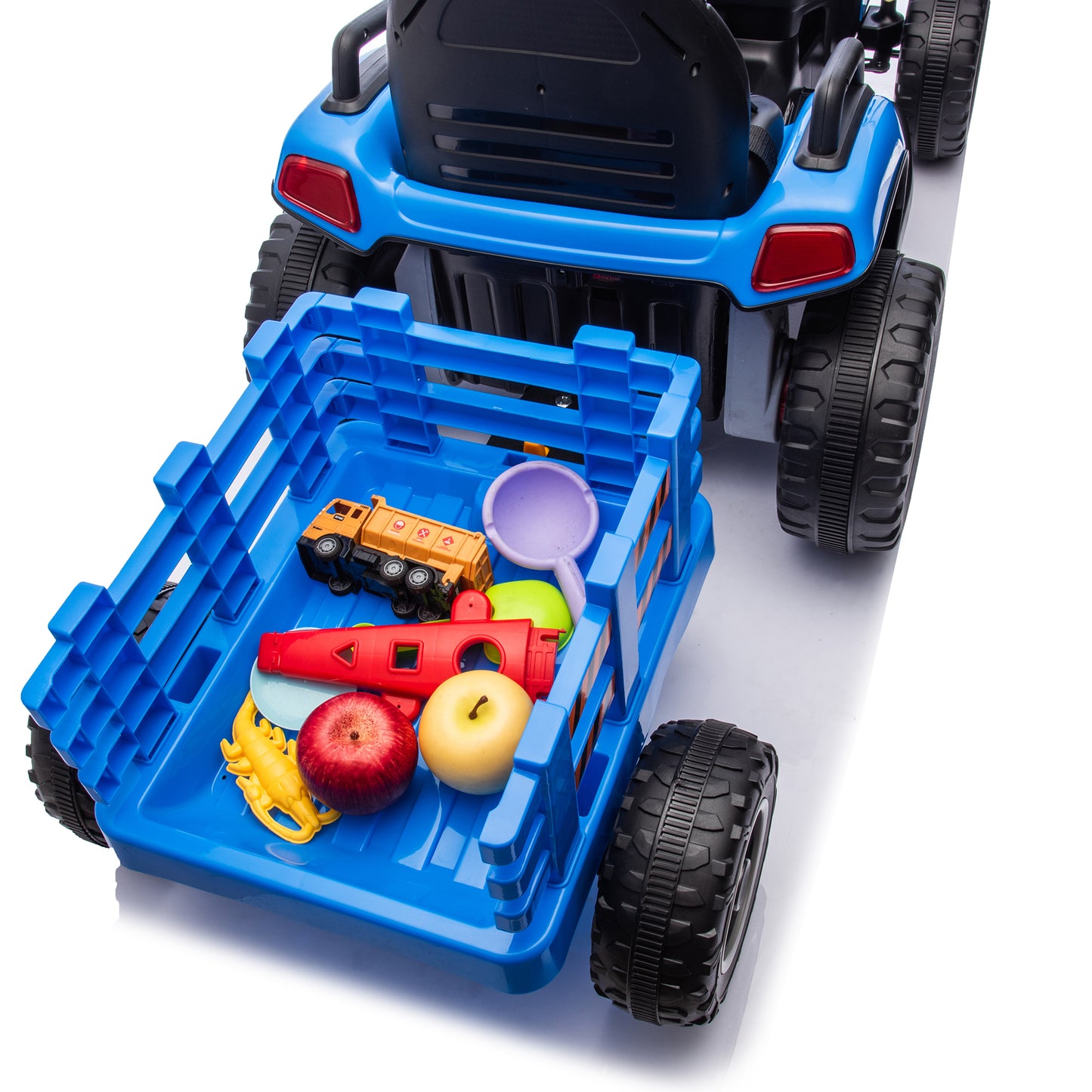 24V Kids Ride on Tractor with Remote Control, Dual Motors Electric Battery Powered Motorized Vehicle w/ Trailer, Bluetooth Music, Outdoor Toys, Blue030
