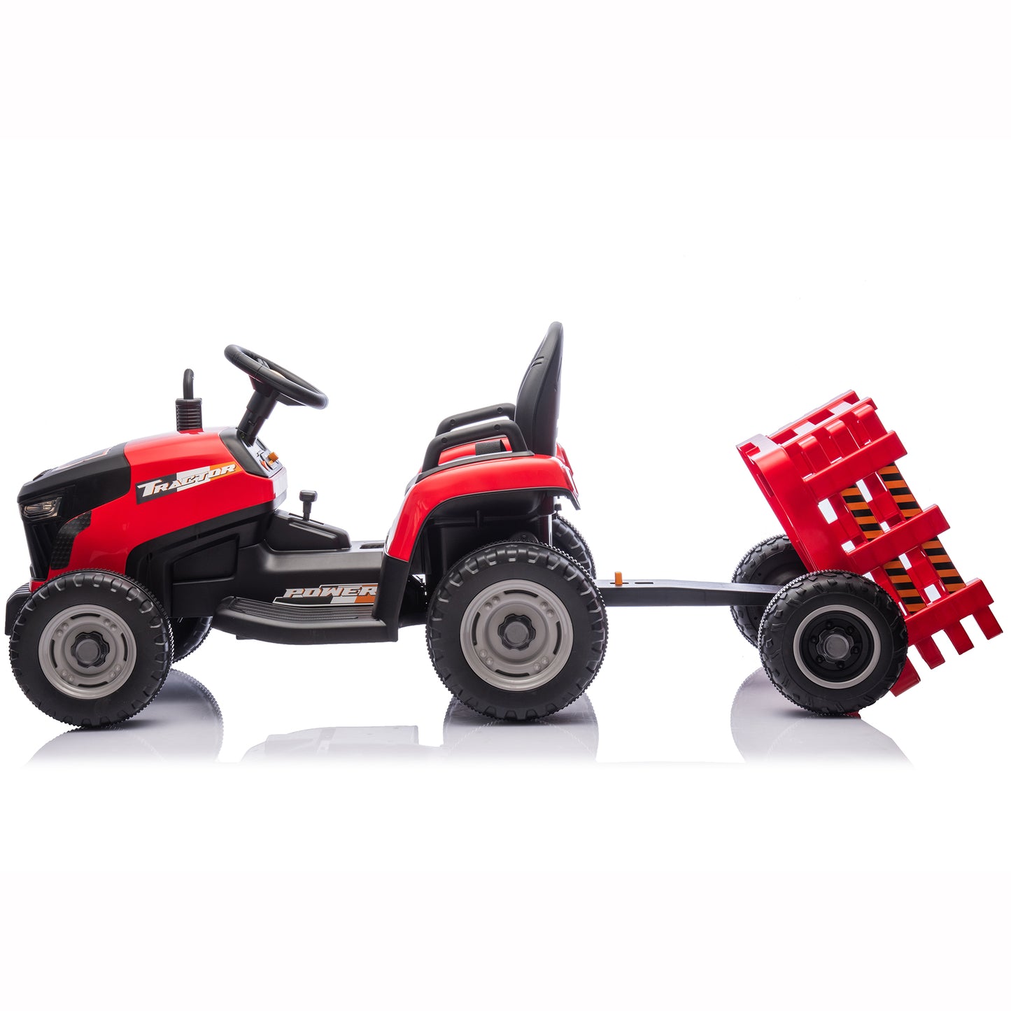 24V Kids Ride on Tractor with Remote Control, Dual Motors Electric Battery Powered Motorized Vehicle w/ Trailer, Bluetooth Music, Outdoor Toys, Red030