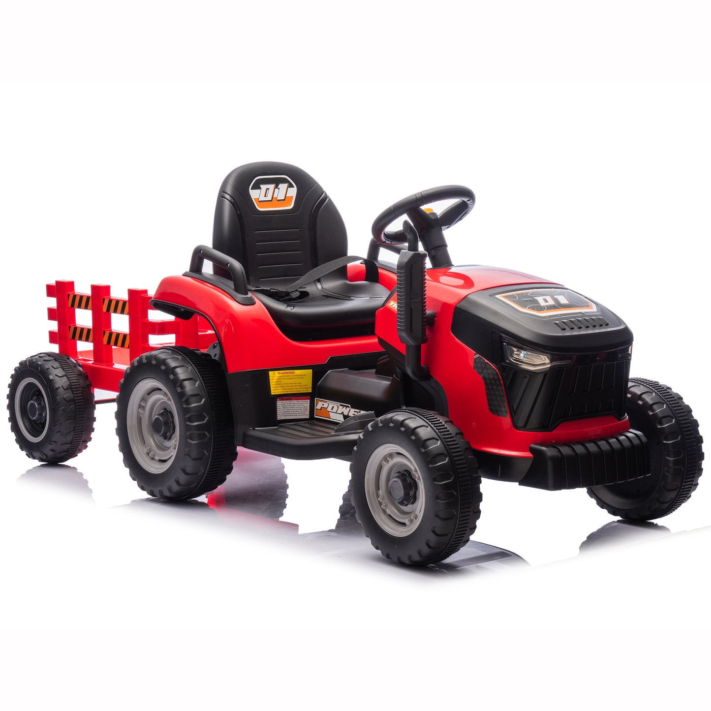 24V Kids Ride on Tractor with Remote Control, Dual Motors Electric Battery Powered Motorized Vehicle w/ Trailer, Bluetooth Music, Outdoor Toys, Red030