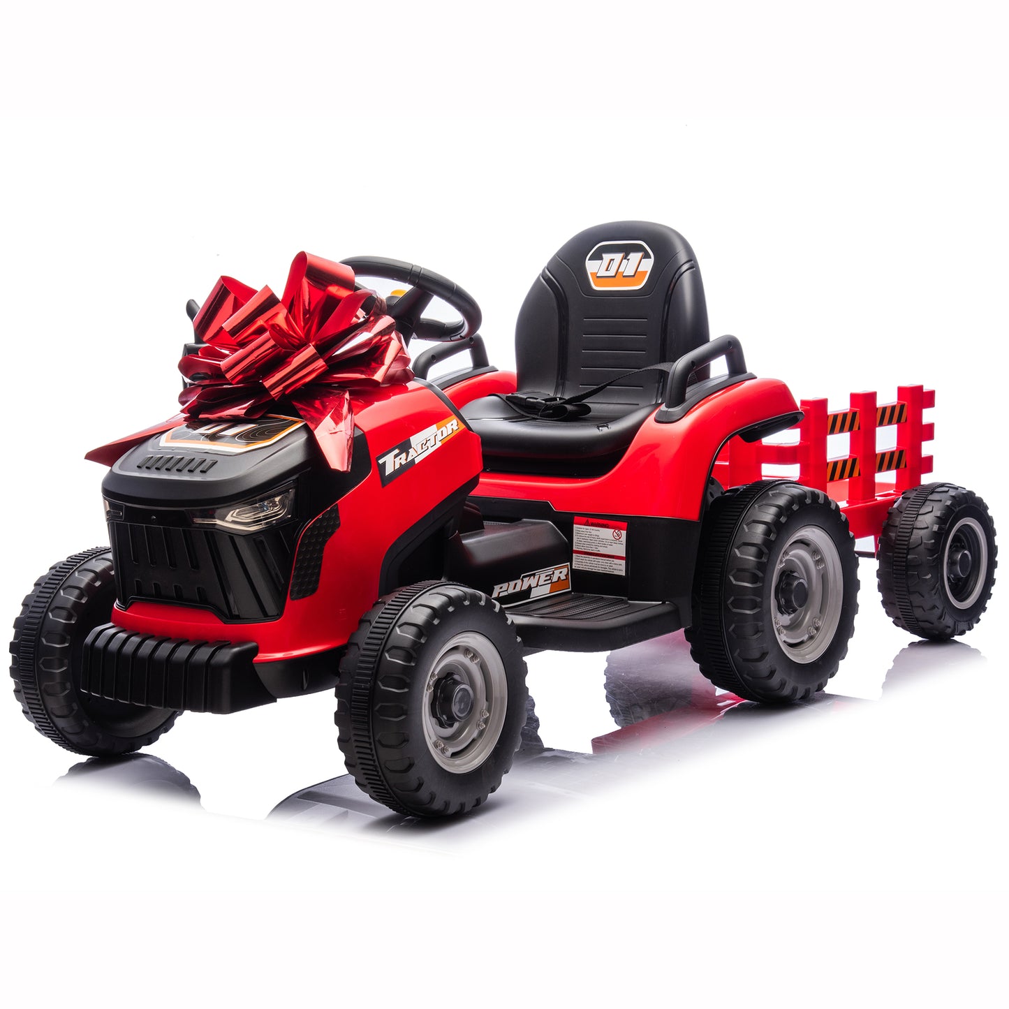 24V Kids Ride on Tractor with Remote Control, Dual Motors Electric Battery Powered Motorized Vehicle w/ Trailer, Bluetooth Music, Outdoor Toys, Red030