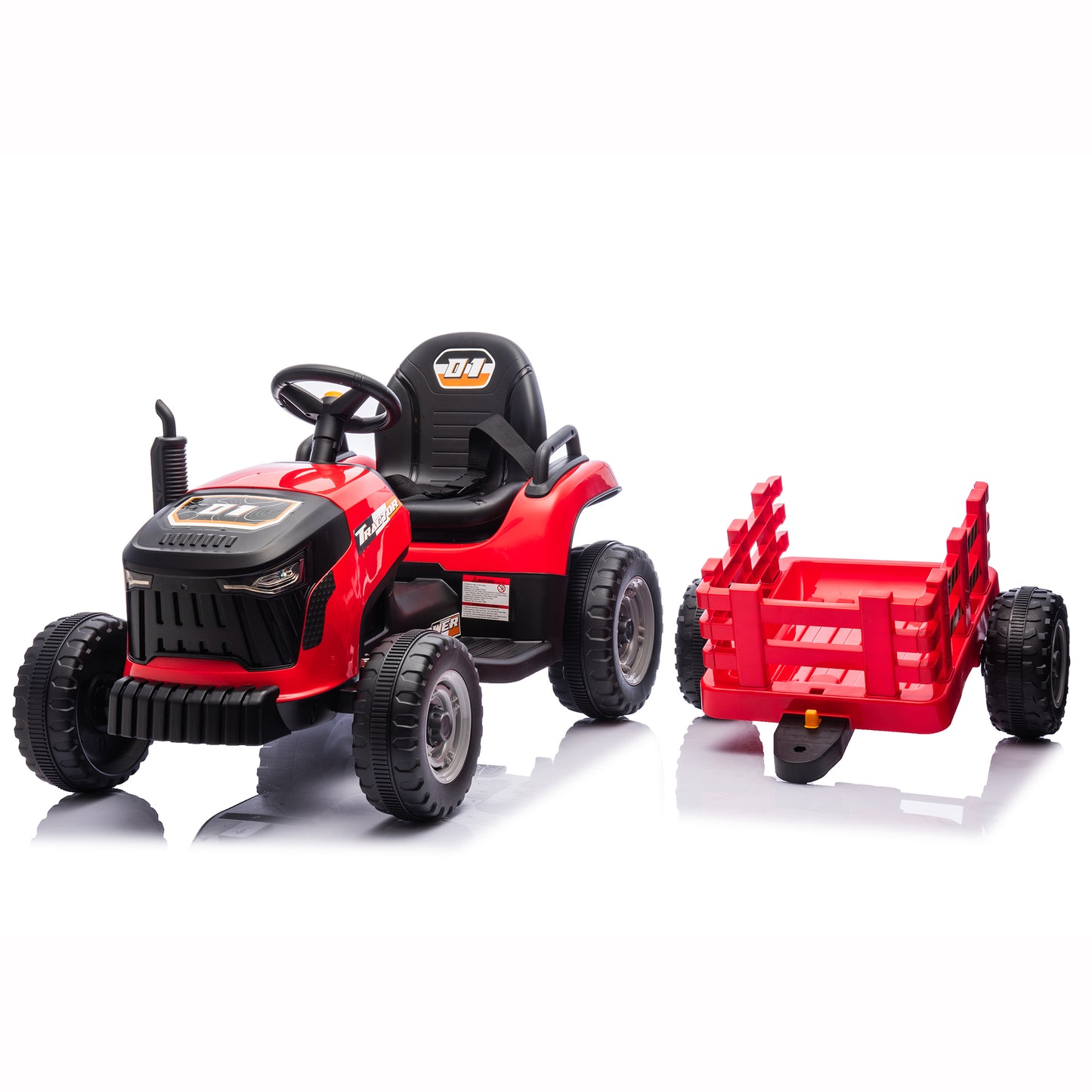 24V Kids Ride on Tractor with Remote Control, Dual Motors Electric Battery Powered Motorized Vehicle w/ Trailer, Bluetooth Music, Outdoor Toys, Red030
