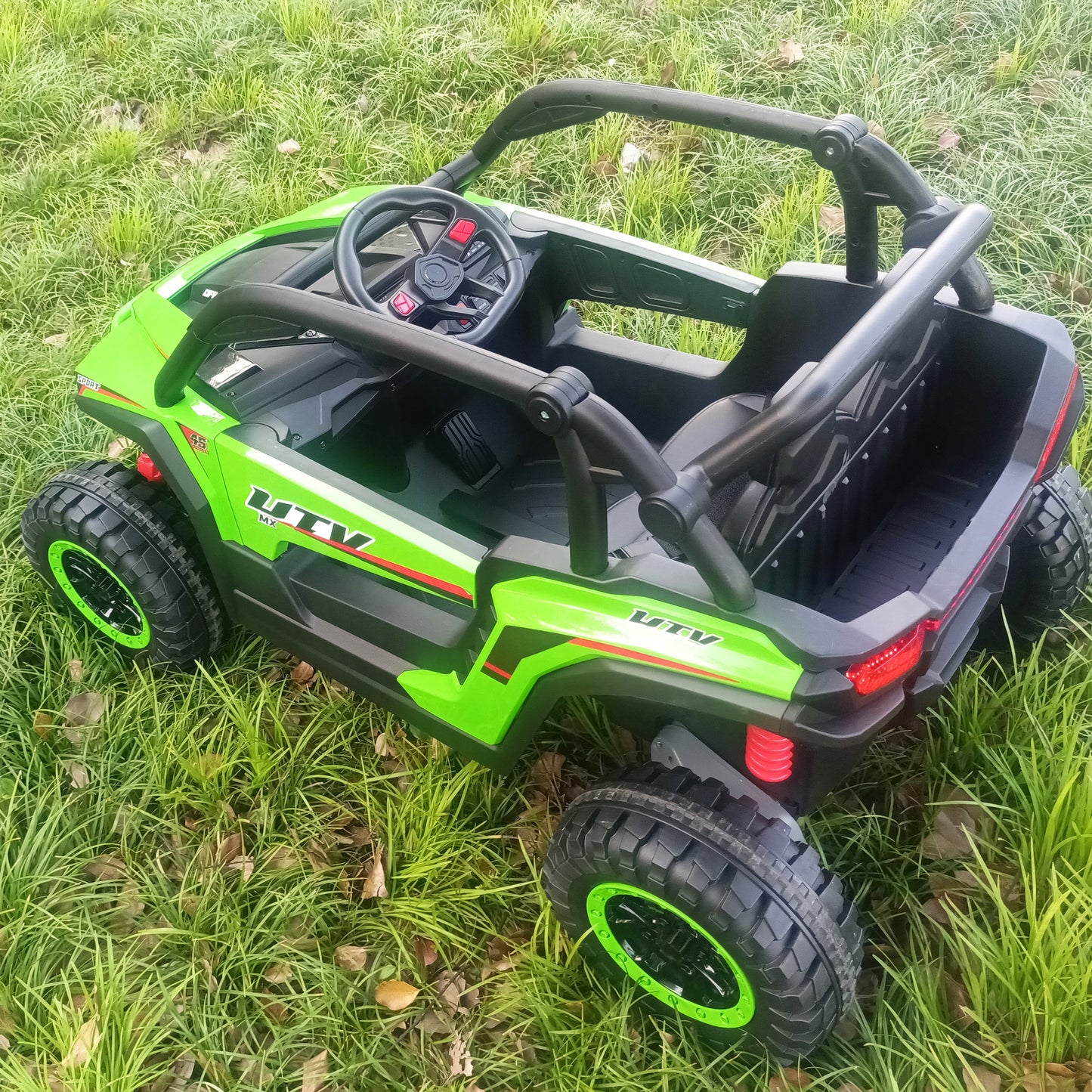 Funride 24V 2 Seater Ride on Truck Car for Kids, 7AH Powered UTV Car Toy, 4WD Side by Side Electric Vehicle w/ Remote, 3 Speeds, Bluetooth Spring Suspension, 1.86-4.9mph, Storage for Gift, Green, Red, Pink, Black -639