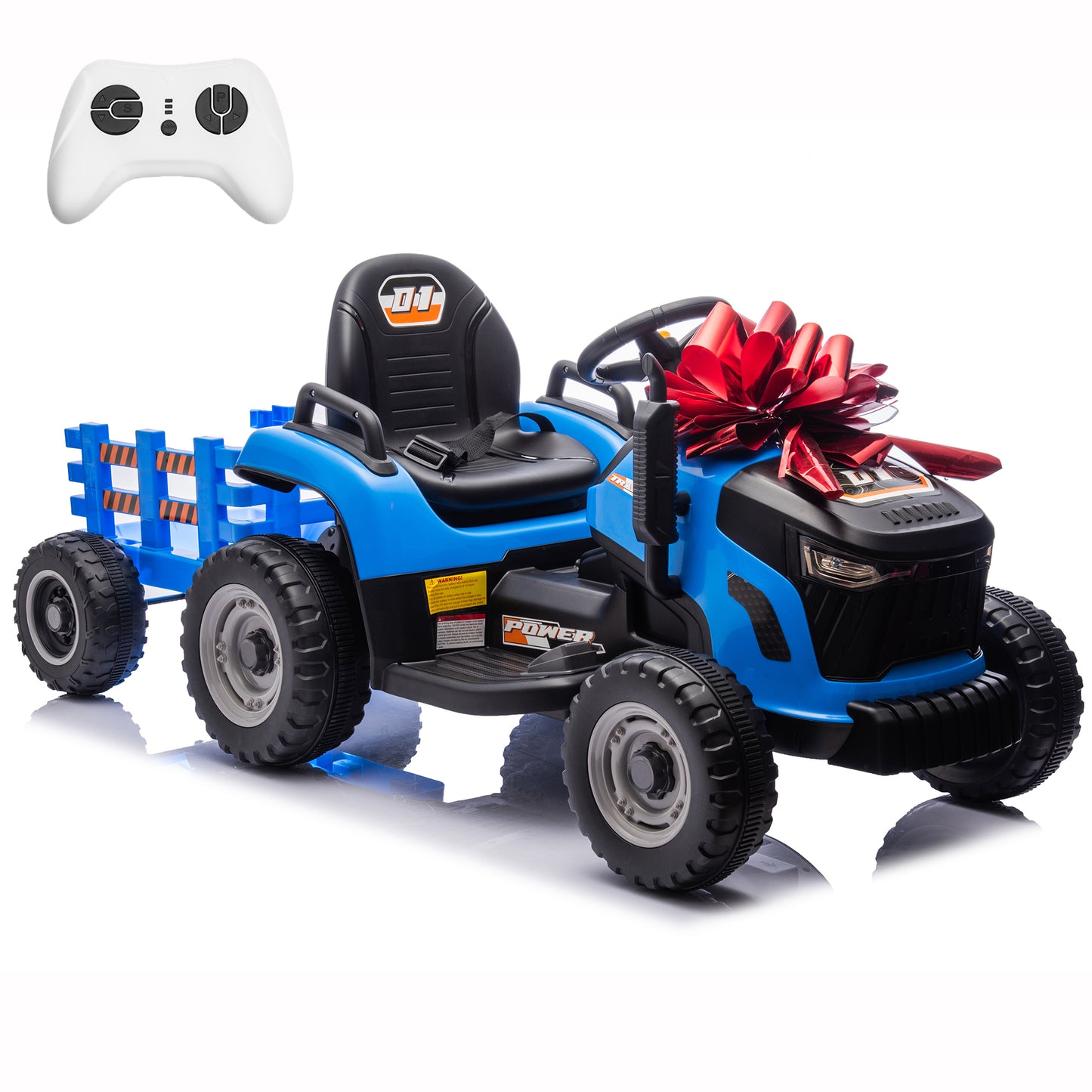 24 Volt Ride on Toys with Parental Remote, Kids Electric Ride On Tractor with Trailer, Big Farm Toys Car for Toddlers
